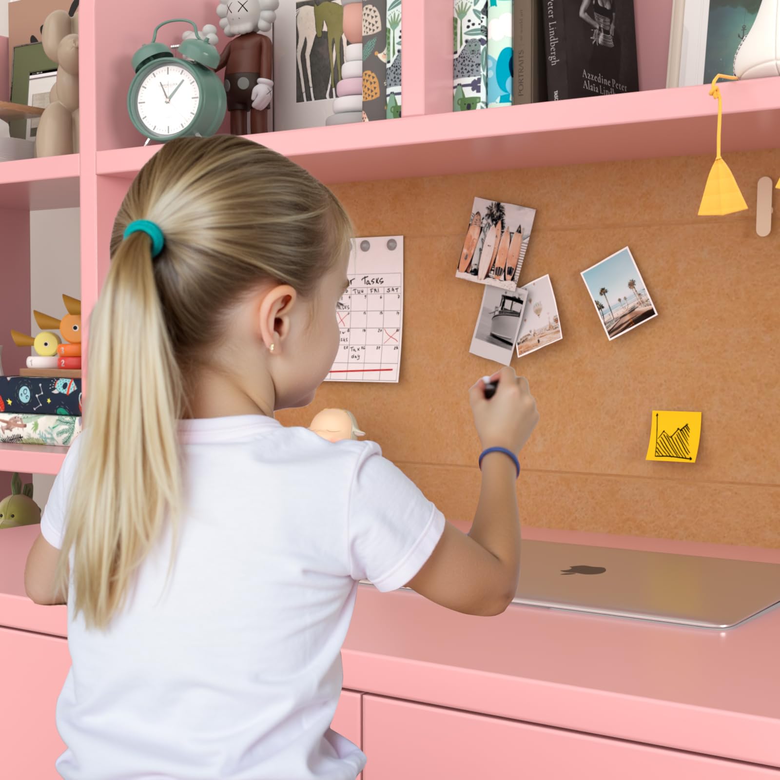 Kids Desk and Chair Set with Storage Shelves and Drawers