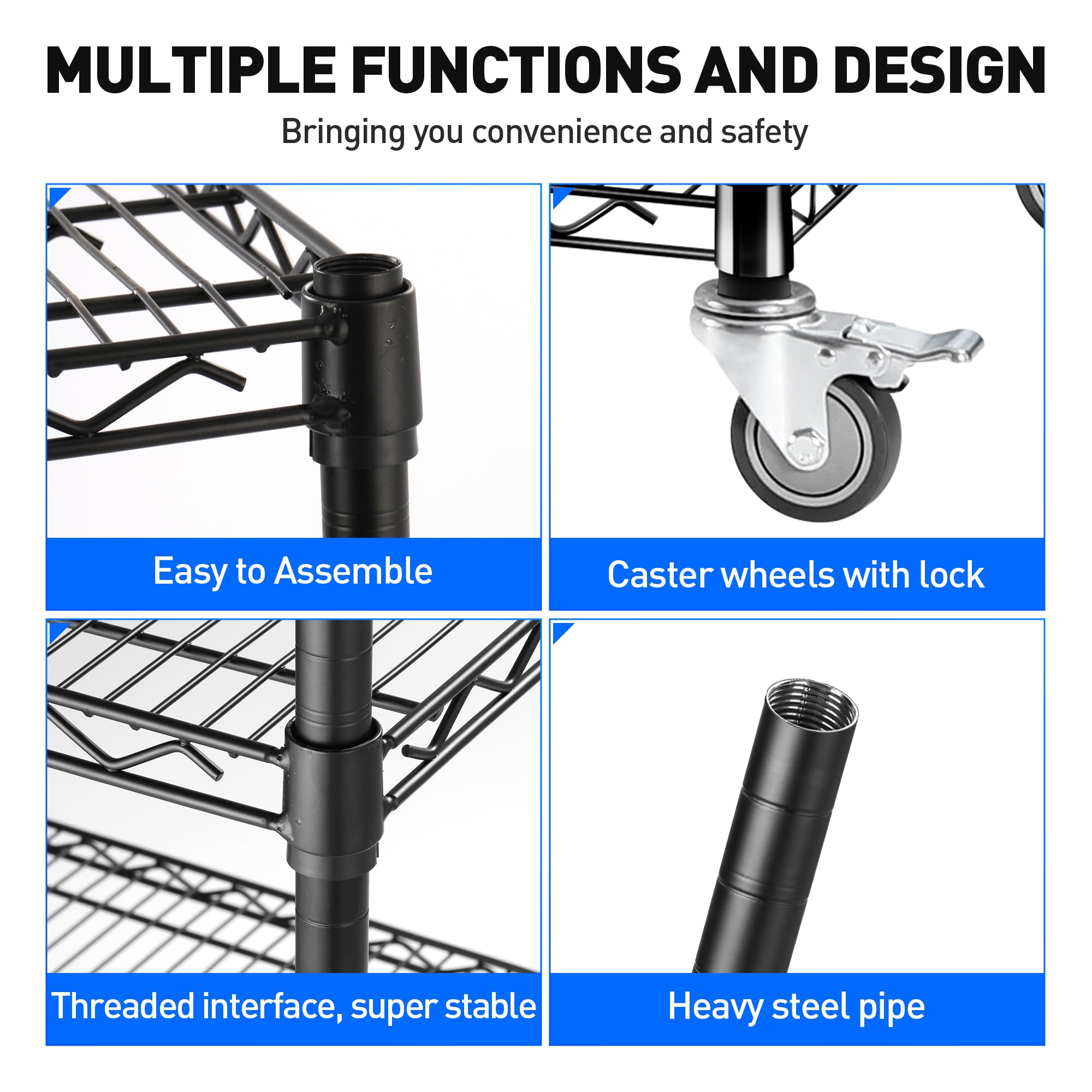 5-Tier Metal Wire Shelving Unit with Wheels