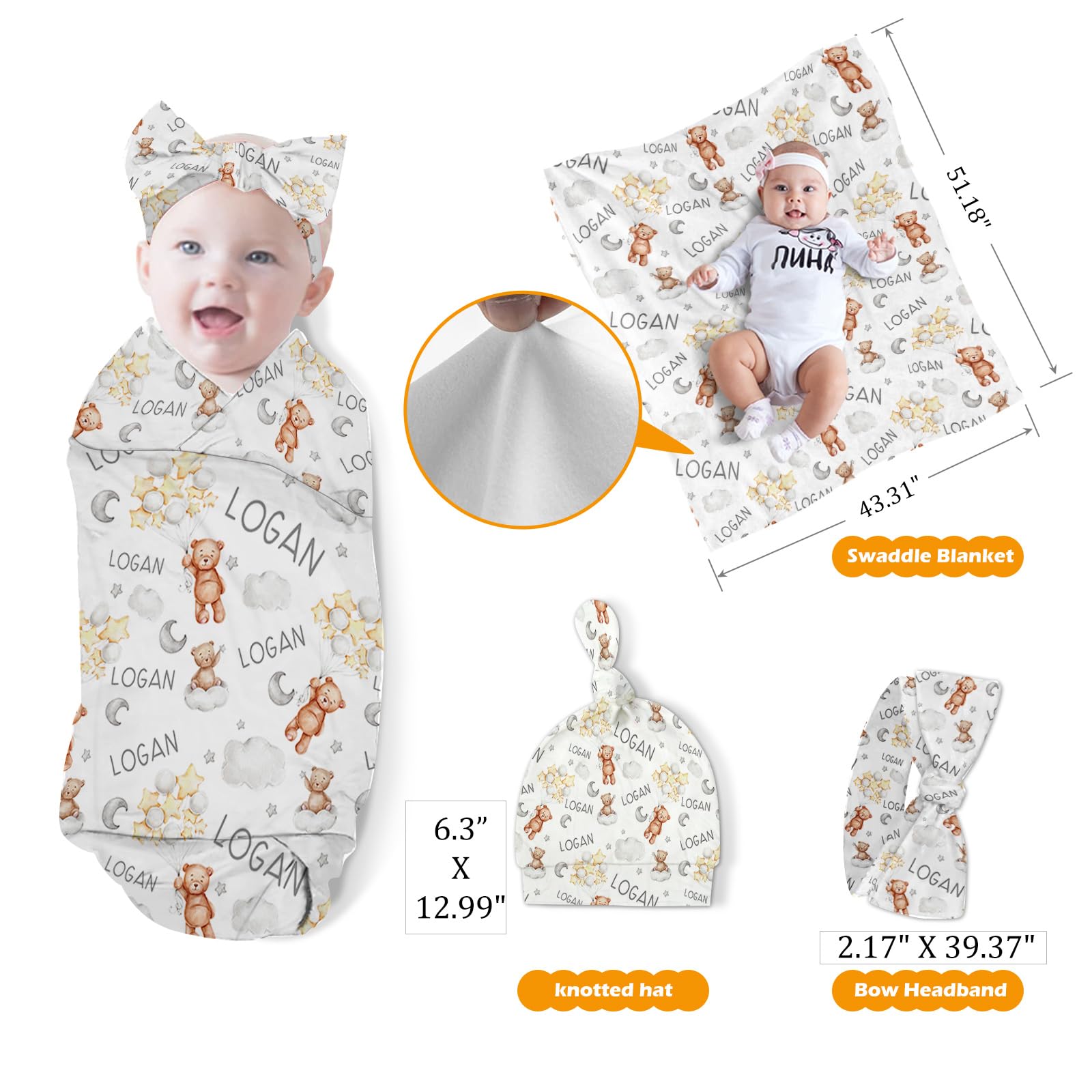 Custom Baby Nursing Swaddling Set with Personalized Name Blanket and Accessories