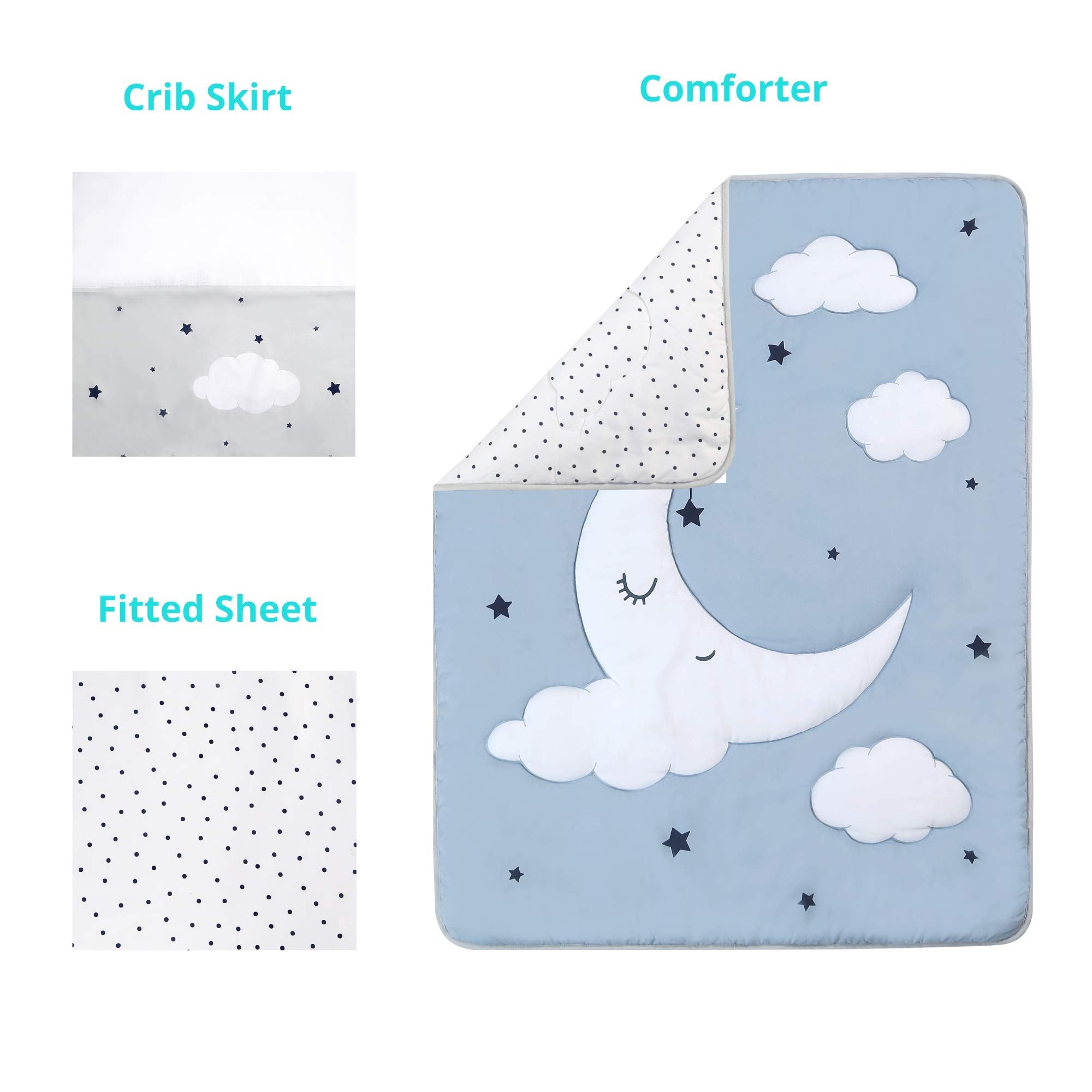 Sleeping Moon Baby Nursery Crib Bedding Set 3 Piece