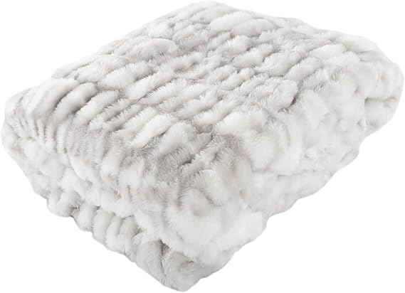 Oversized Ruched Faux Fur Blanket - 60x80-Inch Jacquard Faux Fur