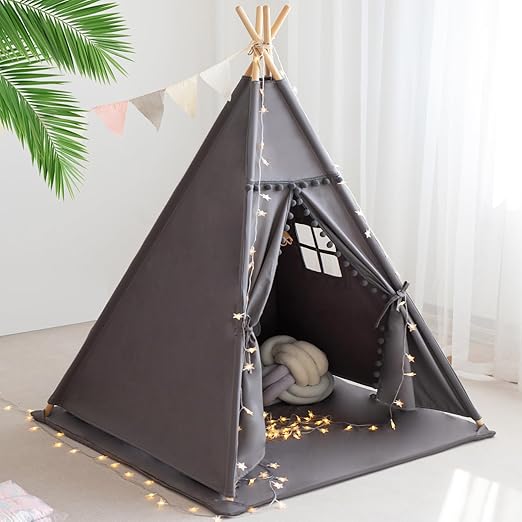 Teepee Tent for Kids with Mat, Star Lights, Carry Case