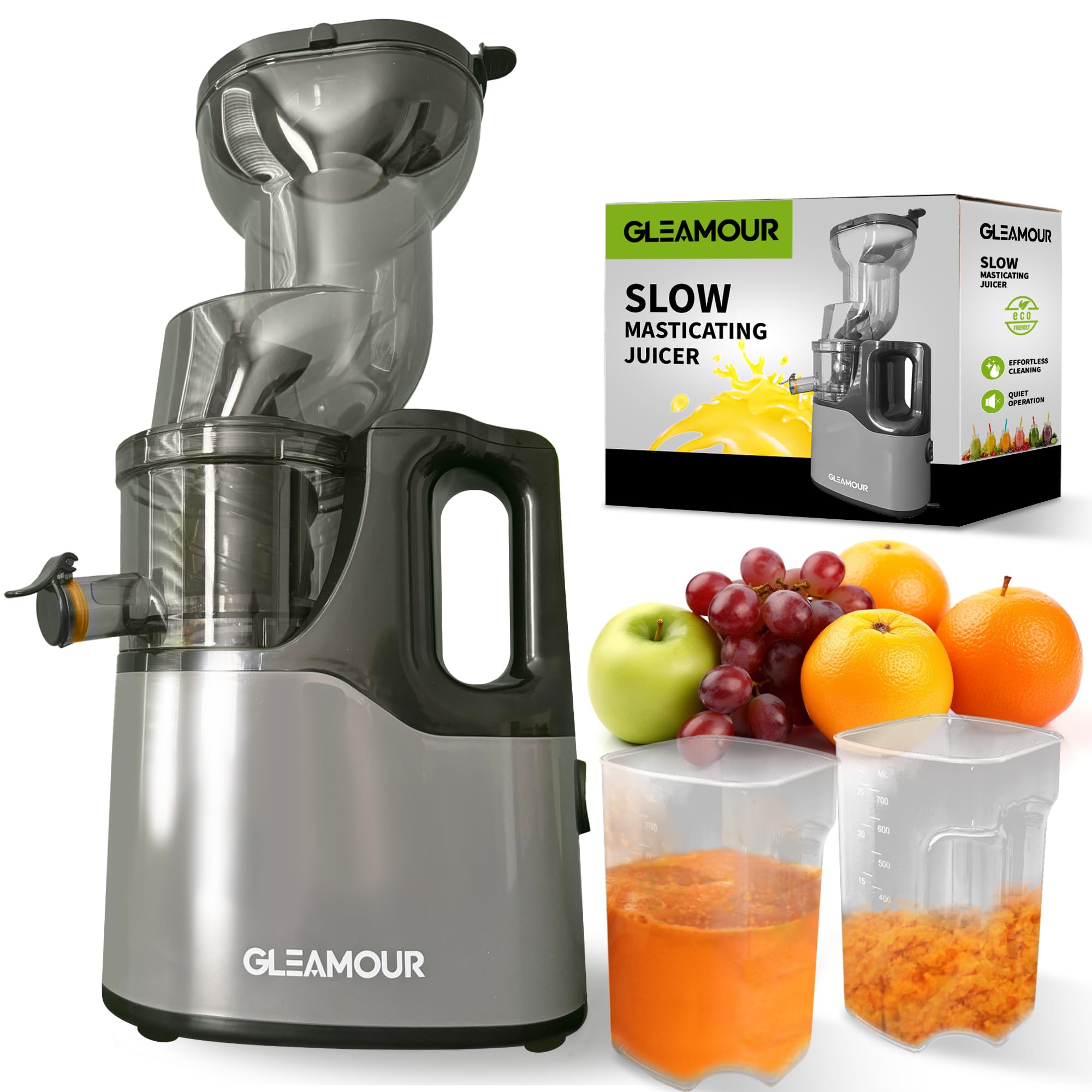 Electric Masticating Cold Press Juicer - Easy to Clean Cold Press Juicer Machine - Quiet Operation - Extra Large Chute for Whole Vegetables & Fruit