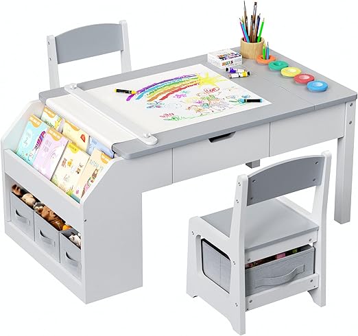 Art Table and Chairs, Toddler Table and Chair Set, Craft Play Desk