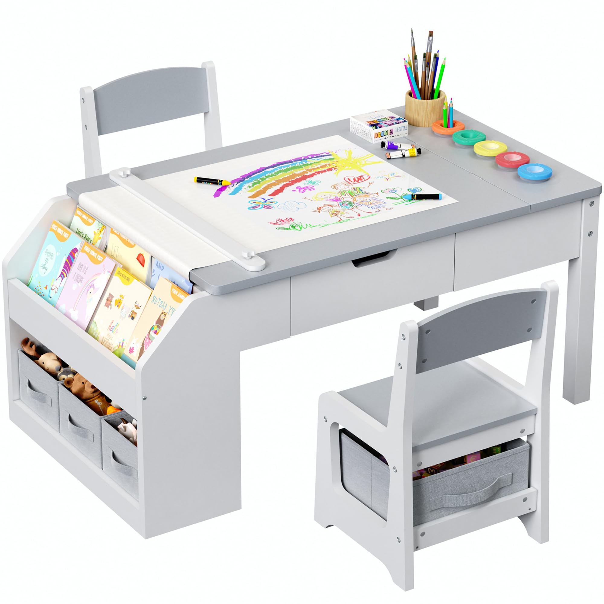 5-in-1 Kids Art Table and Chairs, Toddler Table and Chair Set