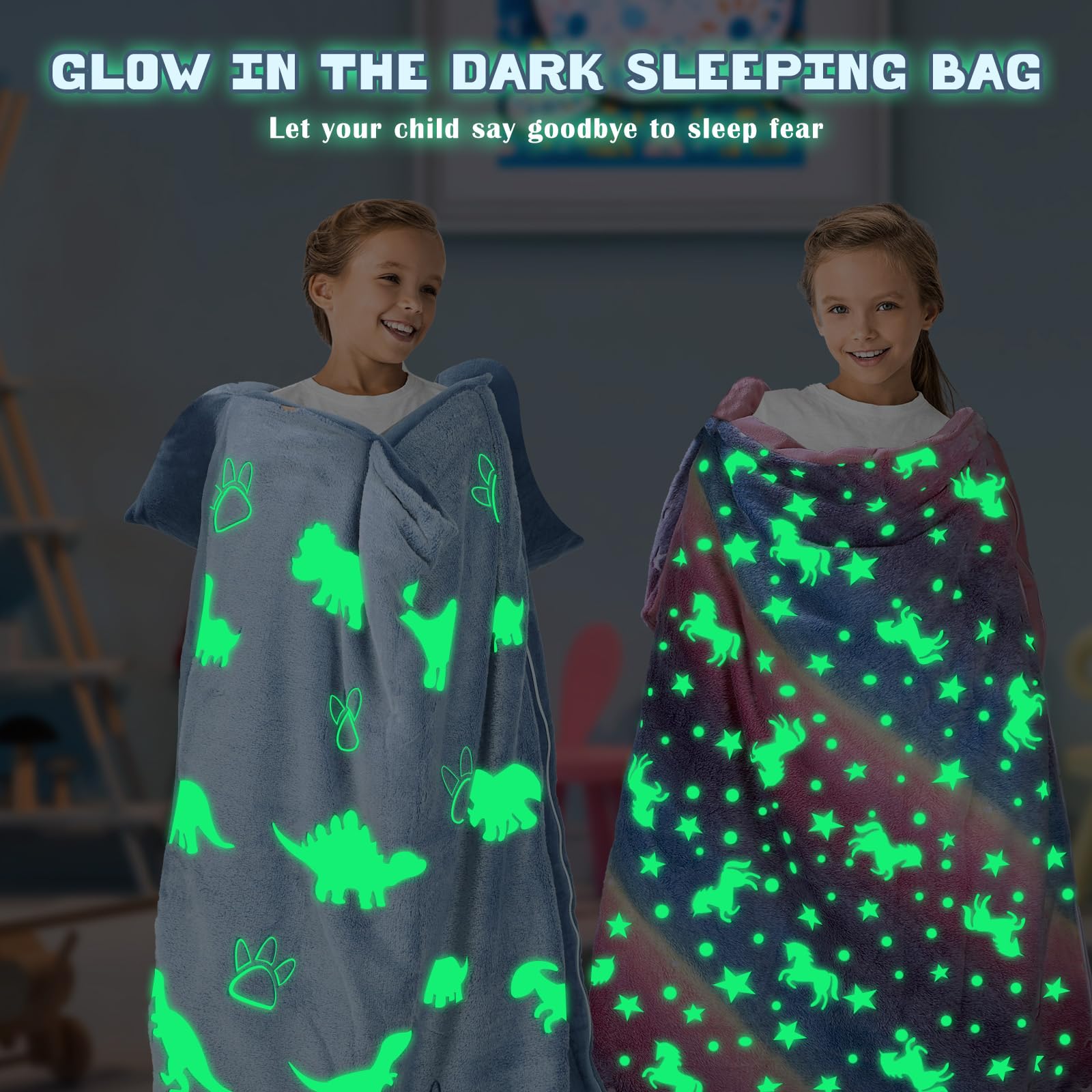 Kids Sleeping Bag Soft Plush Glowing Toddler Nap Mat with Pillow for Boys Girls Large Sleeping Mat for Daycare Preschool Kindergarten