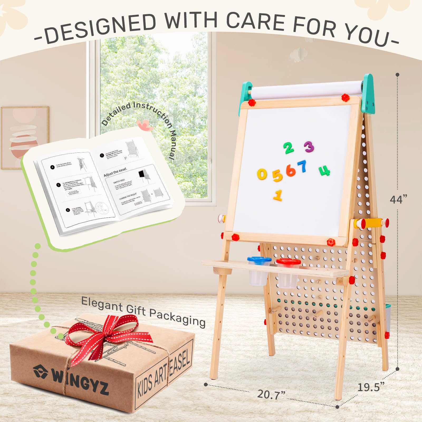 Wingyz 4-in-1 Adjustable Kids Art Easel with Magnetic Whiteboard & Chalkboard - Wooden Drawing Board with Marble Run for Kids- Creative Gift for Toddlers Ages 2-4, 4-8, 8-12