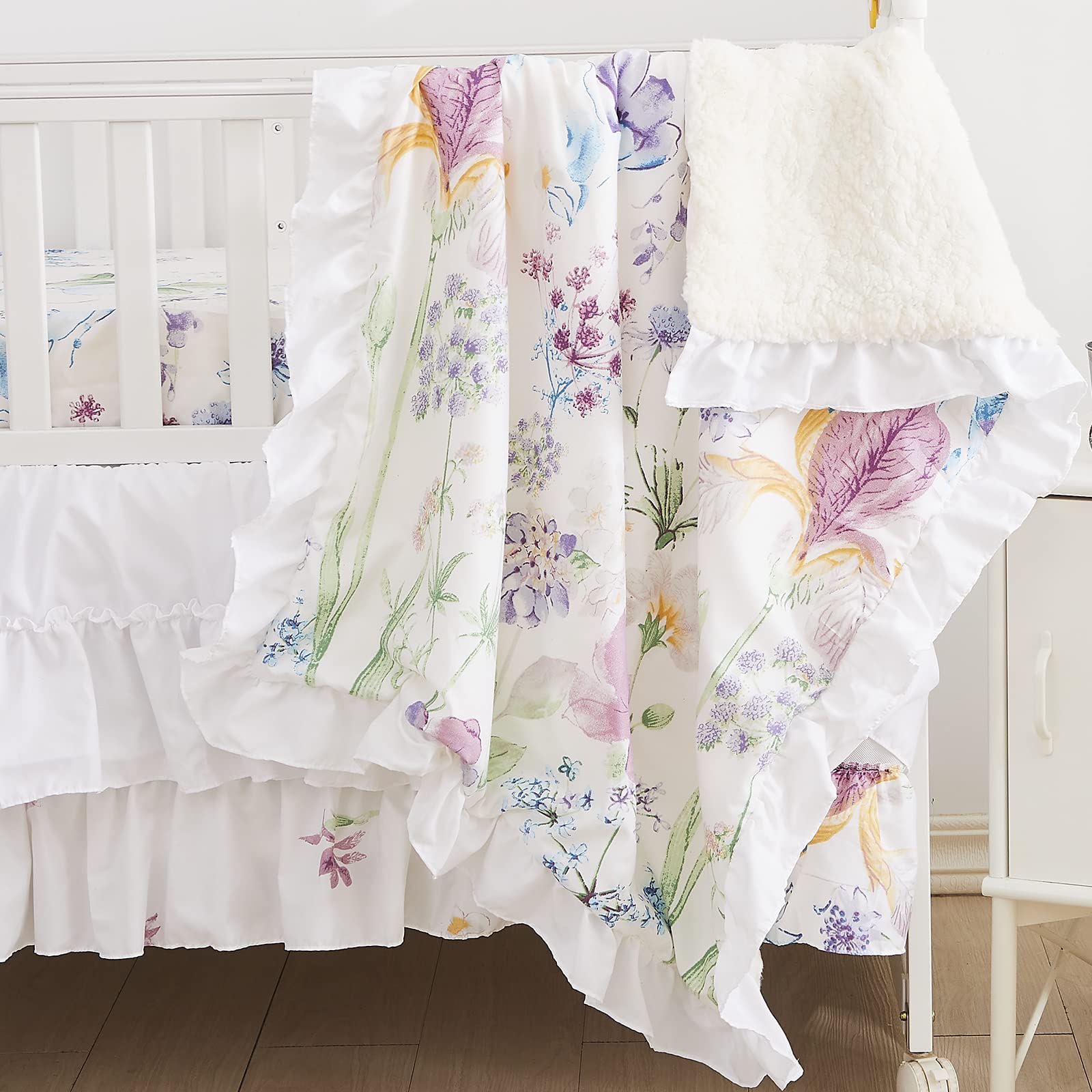 Floral Crib Bedding Set 3 Piece with Fitted Sheet and Skirt