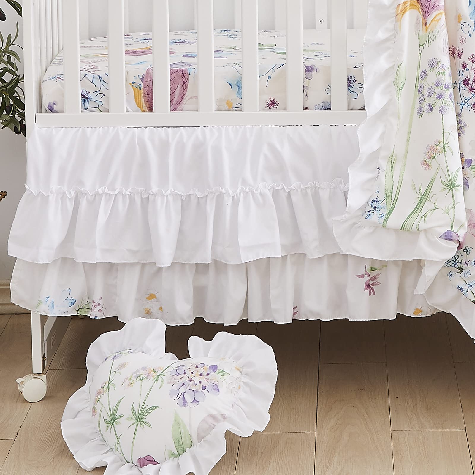 Brandream Gilrs Floral Bedding Boho Baby Bedding Watercolor Farmhouse Nursery Crib Blanket Set 3 Piece, Fitted Sheet, Skirt