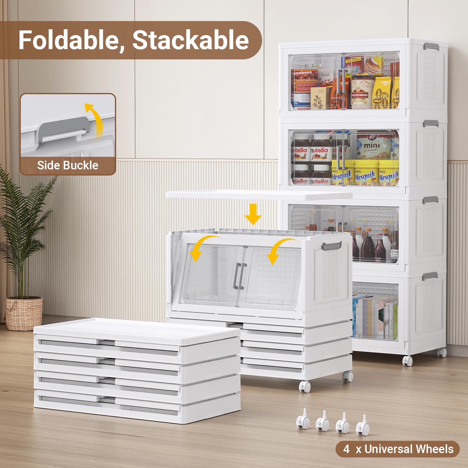 Large Stackable Storage Bins with Wheels and Doors