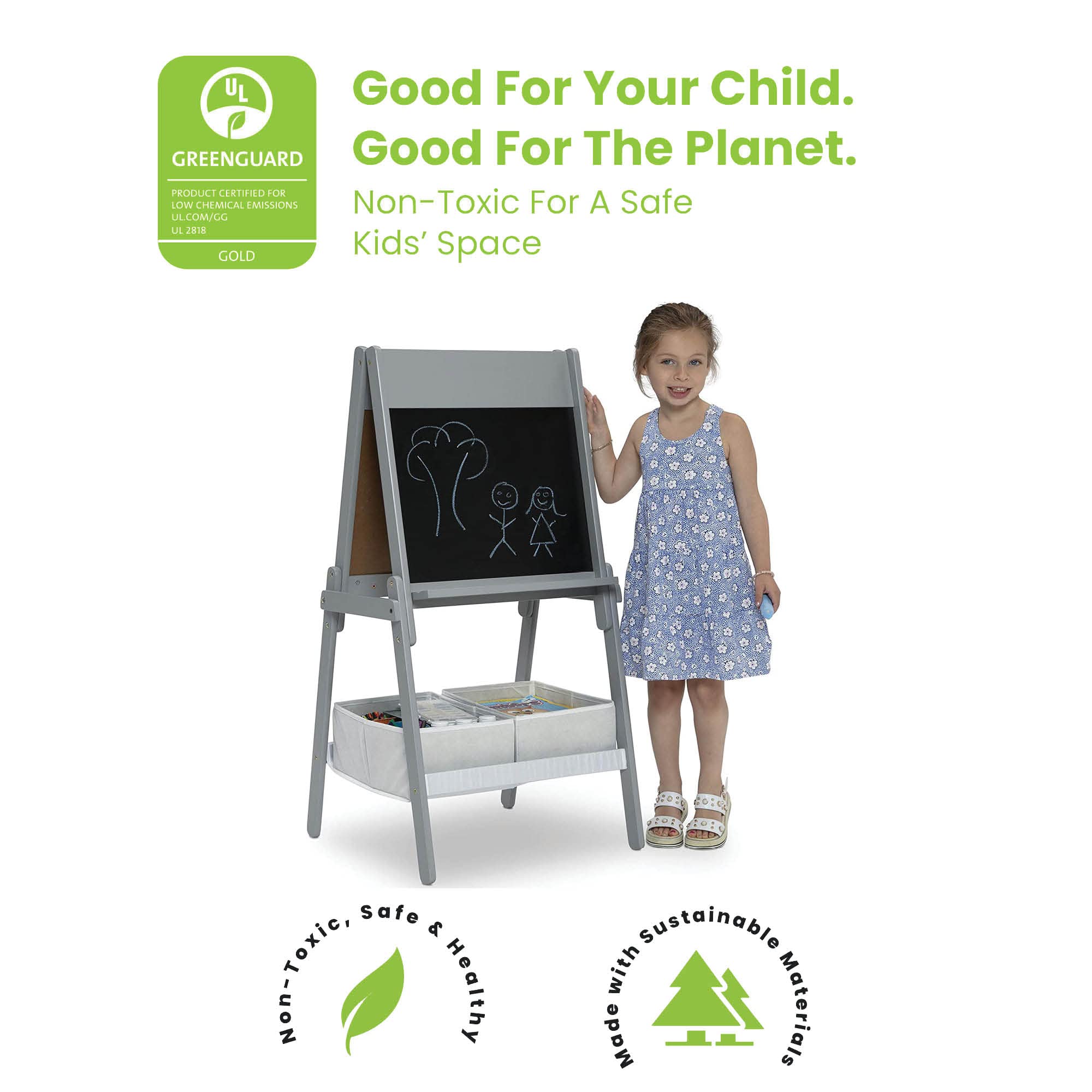 Double-Sided Art Easel with Storage and Paper Roll