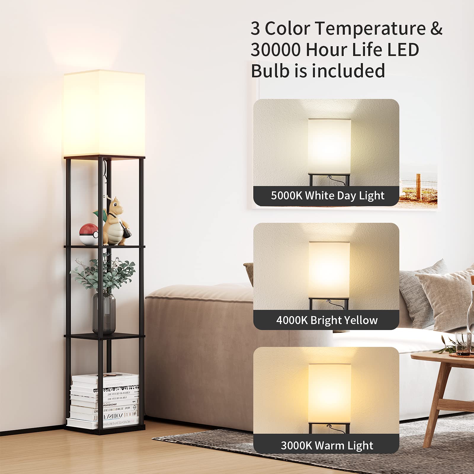 Modern Floor Lamp with Storage Shelves