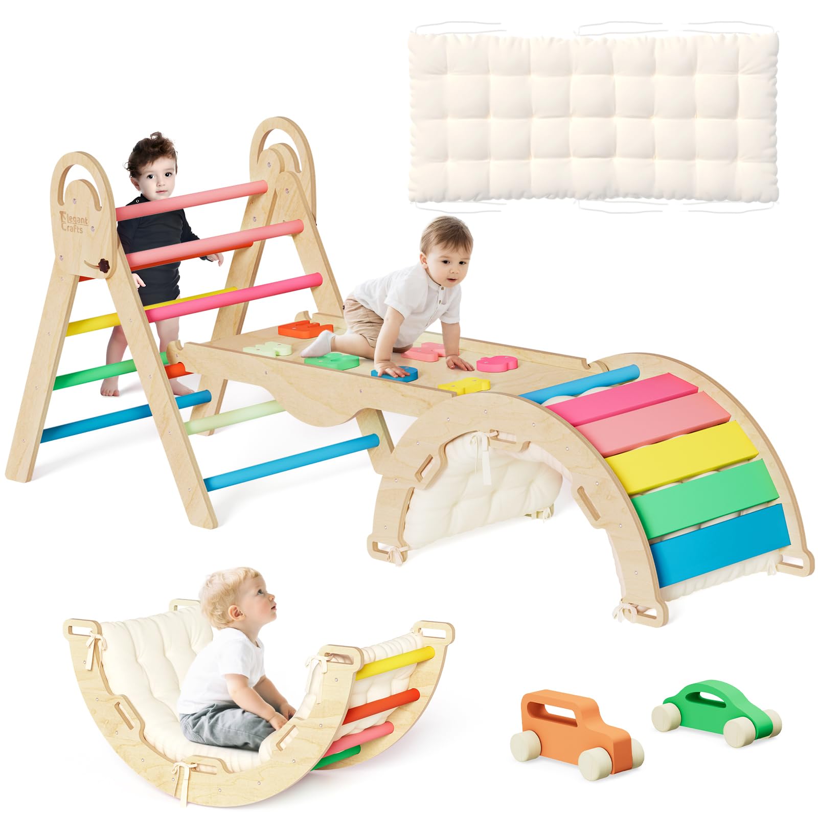 Pikler Triangle Climbing Set with Cushion and Ramp