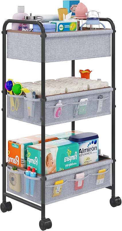 3-Tier Baby Diaper Caddy Cart Organizer,Mobile Nursery