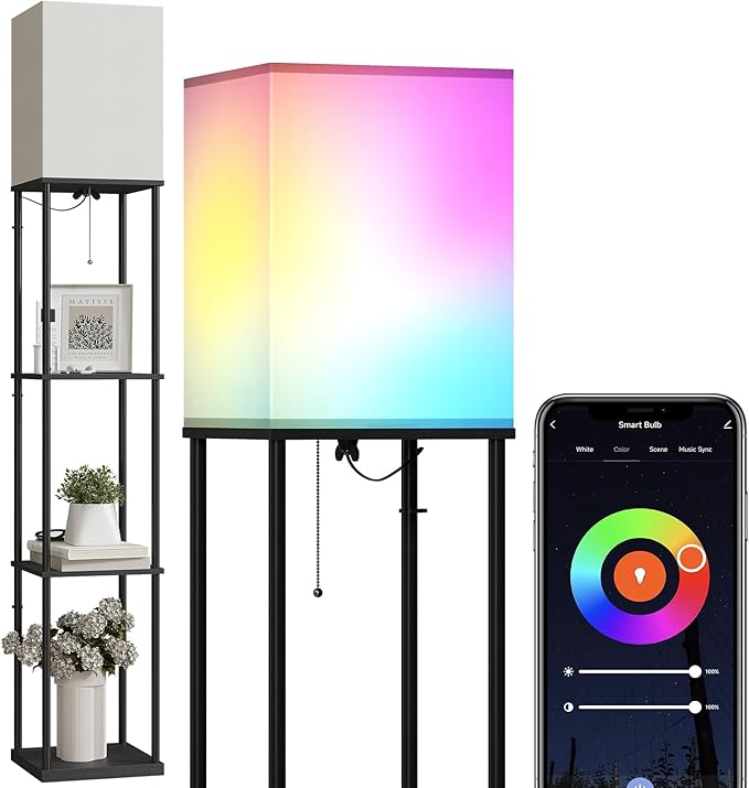 Modern Floor Lamp with Storage Shelves