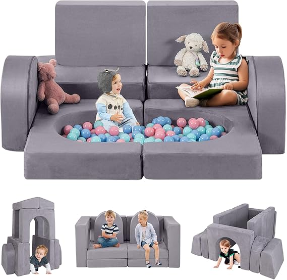 16PCS Kids Couch, Modular Kids Play Couch for Toddlers, 1000+DIY Convertible Kid Sofa