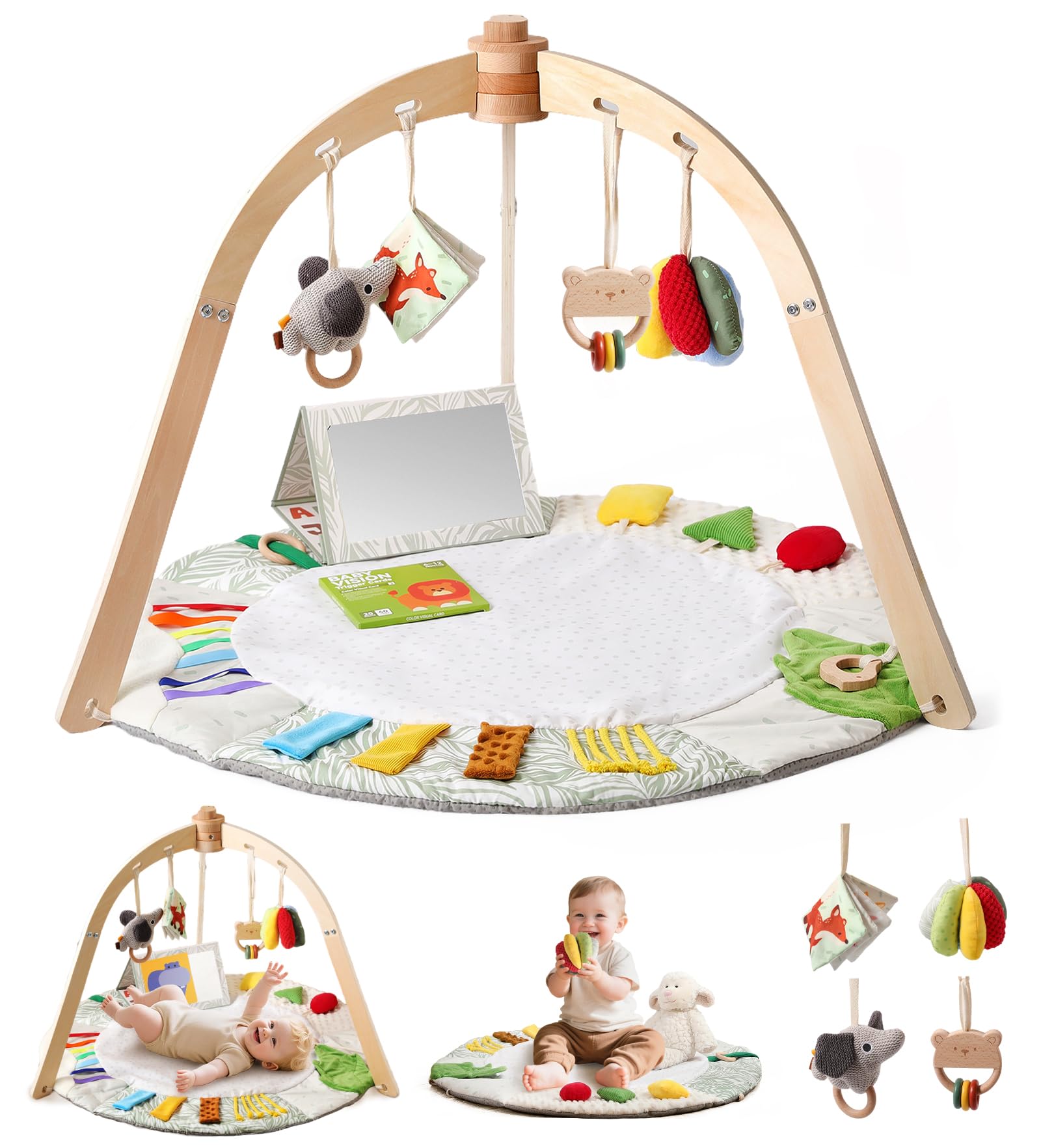 Wooden Baby Play Gym & Tummy Time Playmat – Montessori Sensory Activity Mat