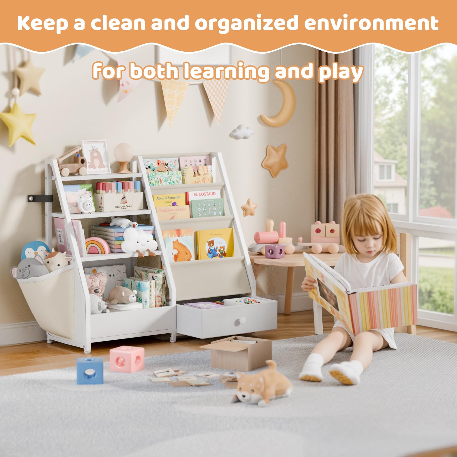 Kids Bookshelf and Toy Storage Organizer