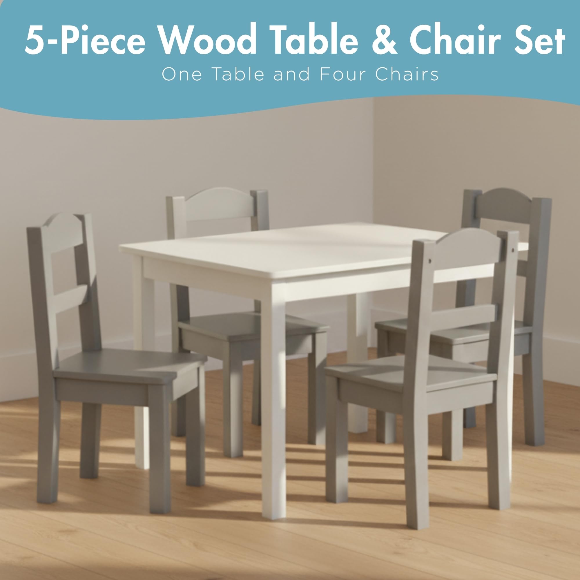 Kids Wooden Table and 4 Chairs Set White Grey