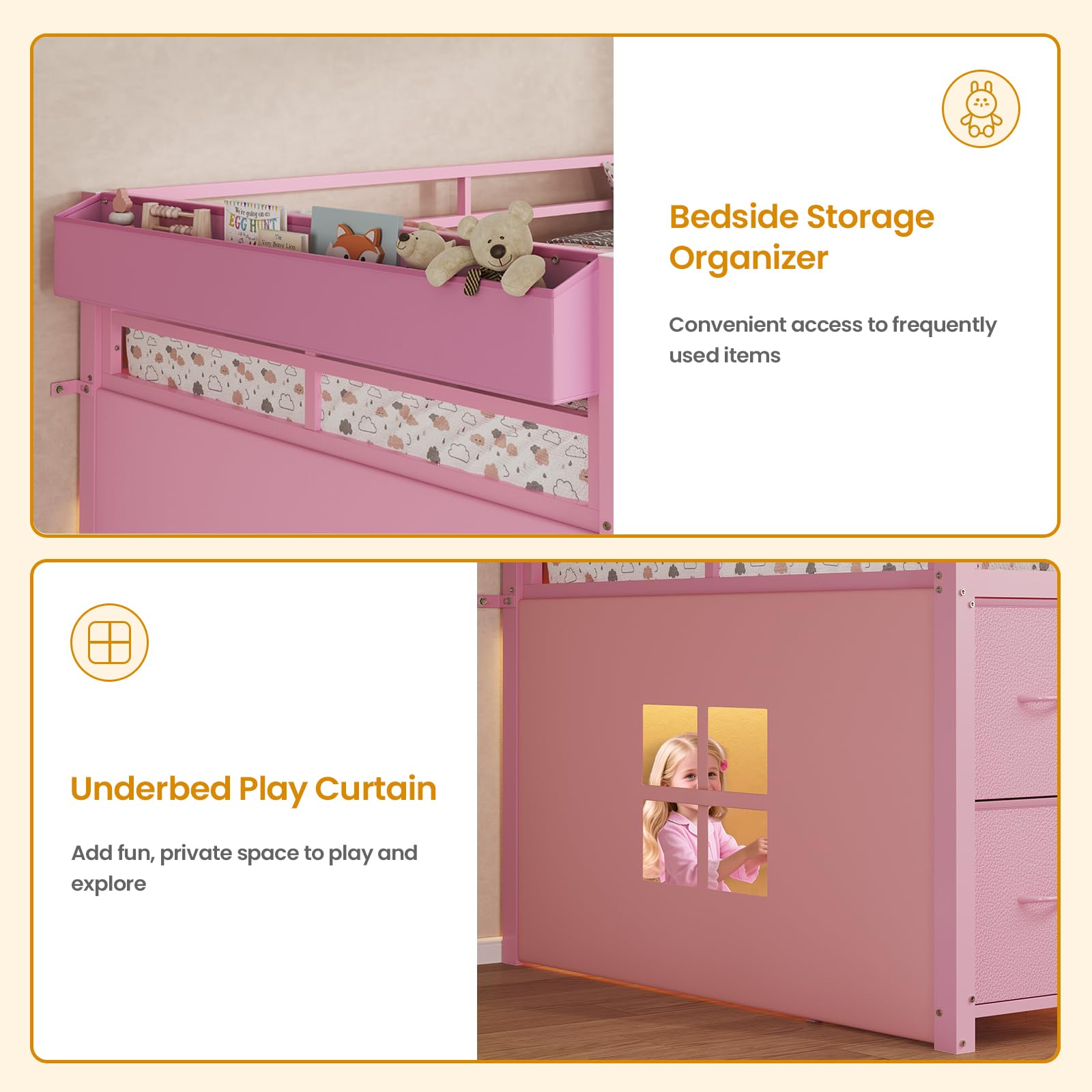 Twin Low Loft Bed with Storage Drawers and LED Lights