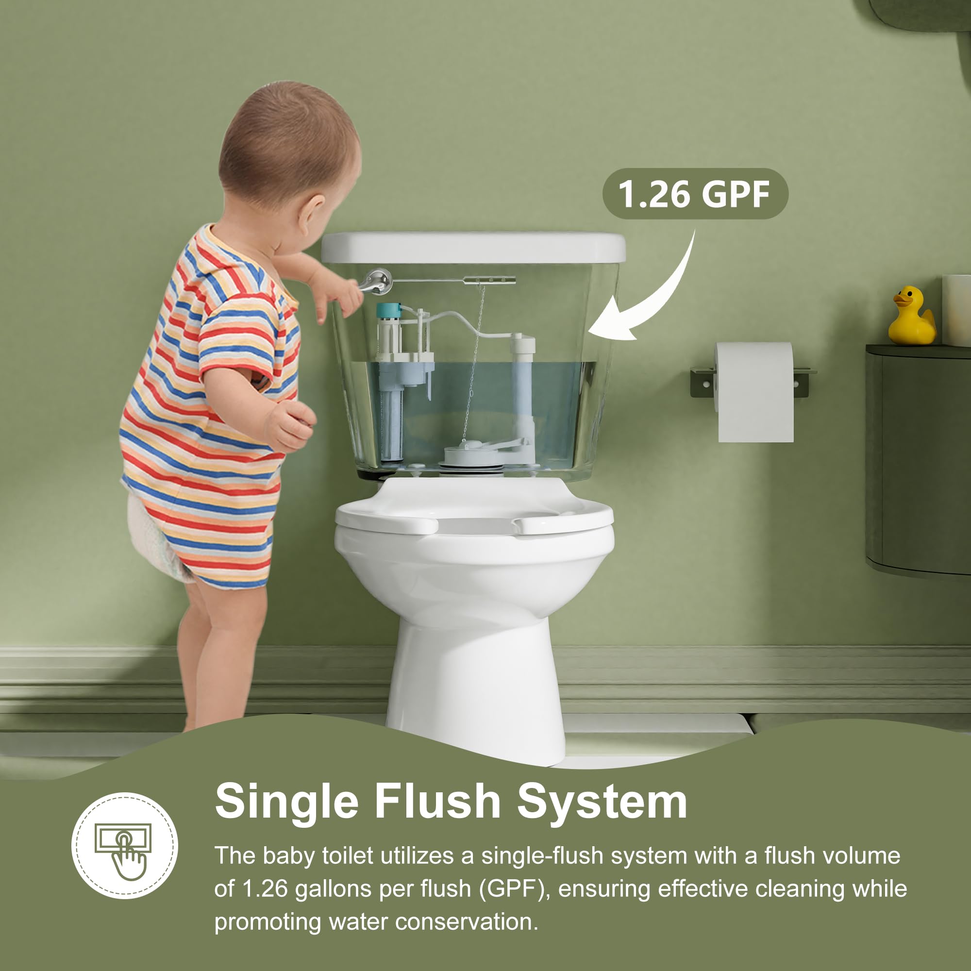 Simple Project Ceramic Toddler Potty Training Toilet.10.5"Seat Height Round Front Kids Toilet with Seat, 1.26GPF Powerful Quiet Flush Children Toilet for Bathroom, Kindergarten, Daycare Center