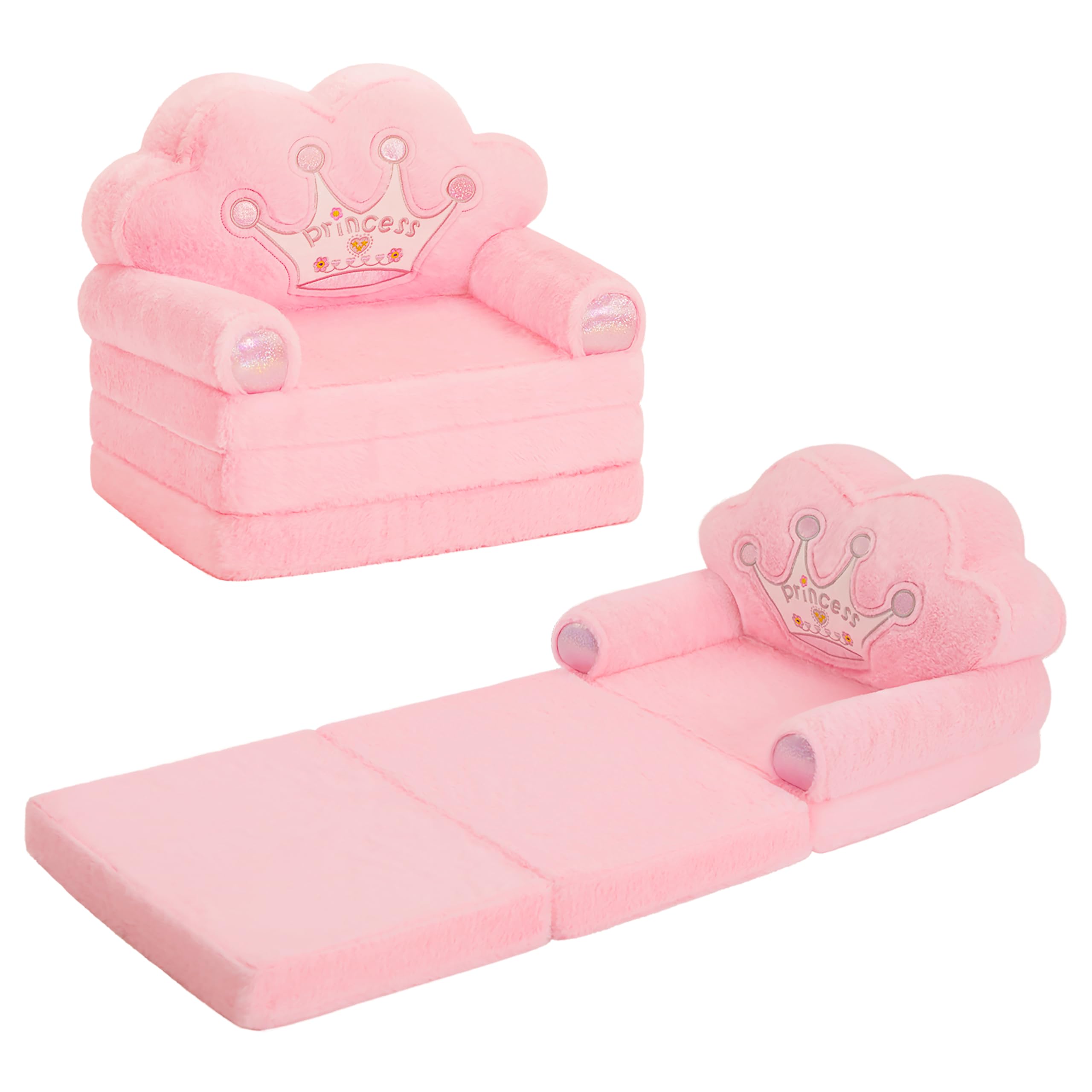 Toddler Chair Comfy，Foldable Princess Kids Couch for Girl