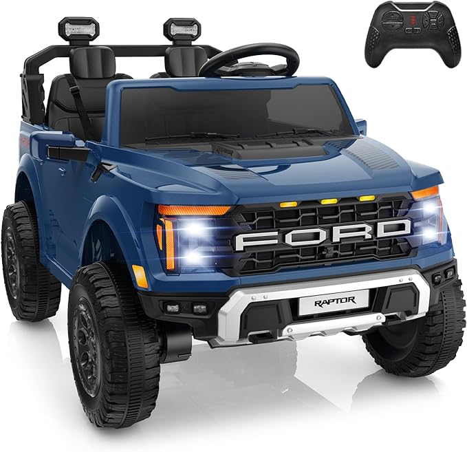 4V 2 Seater Ride on Toys for Kids, Licensed Ford F-150 Raptor Kids Electric Vehicles