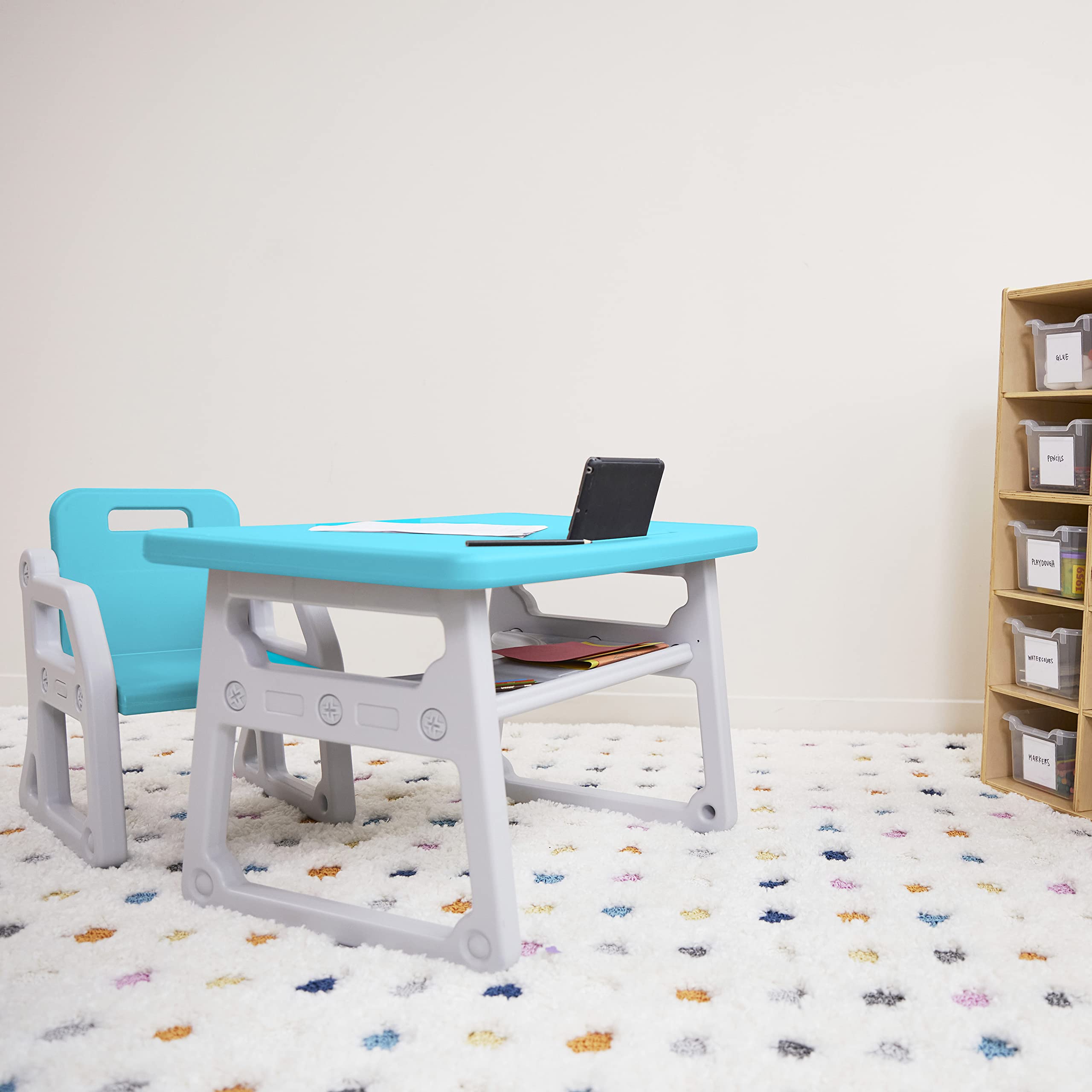 Toddler Desk and Chair Set with Storage Shelf