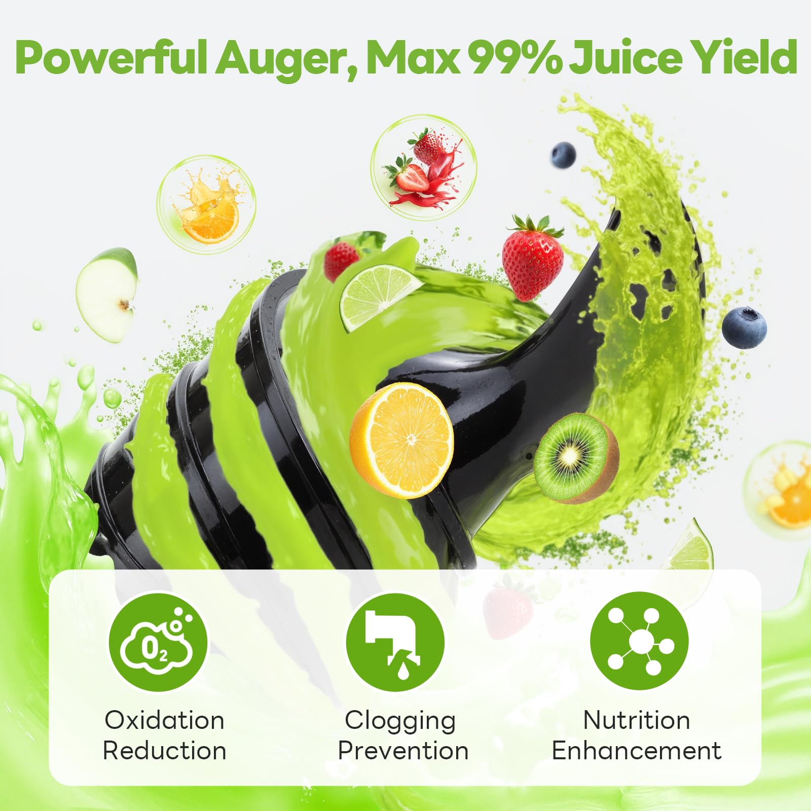 ECOSELF Juicer Machines with 5.3" Mega Mouth & Large Feed Chute, Cold Press Juicer for Whole Fruits & Vegetables, Professional Slow Masticating juicer for Batch Juicing, High Juice Yield Easy to Clean