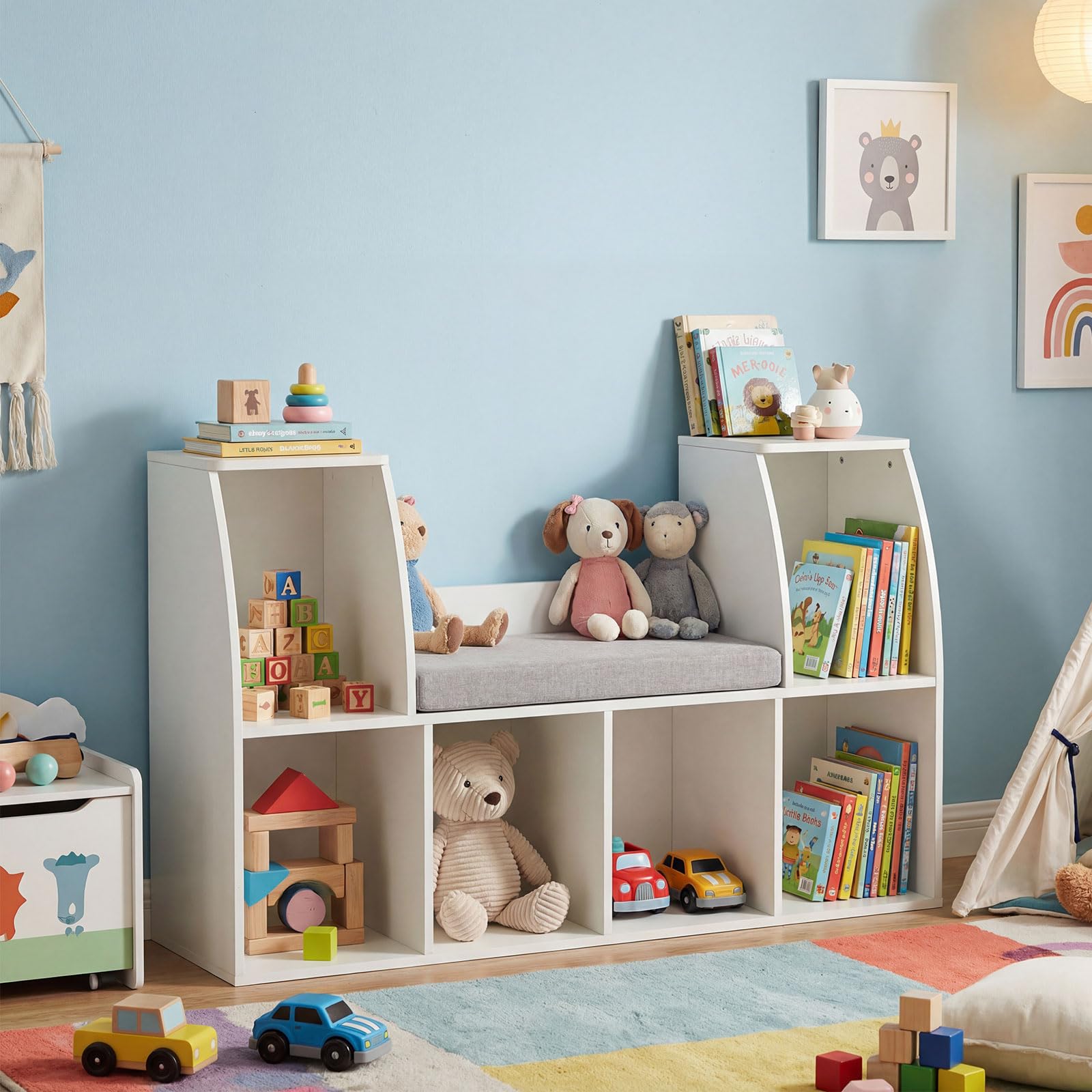 Kids Bookshelf with Reading Nook and Storage Bench