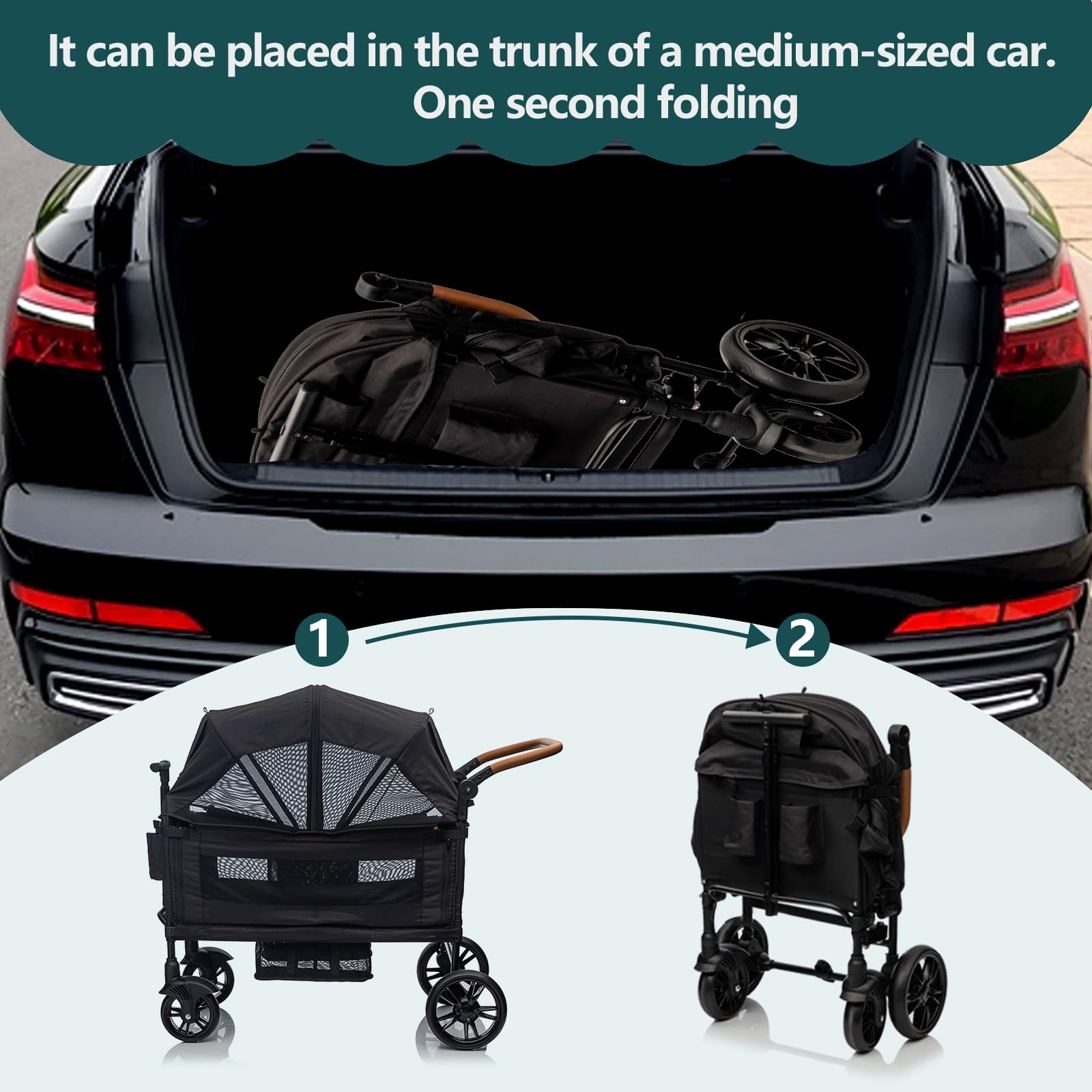 SPWVIP Stroller Wagon for 2 Kids- Lightweight Travel Folding Push Pull Baby Wagon for Newborn&Toddler with 5-Point Harness,Adjustable Canopy,Tray Table,Cup Holder,Storage Pocketsets