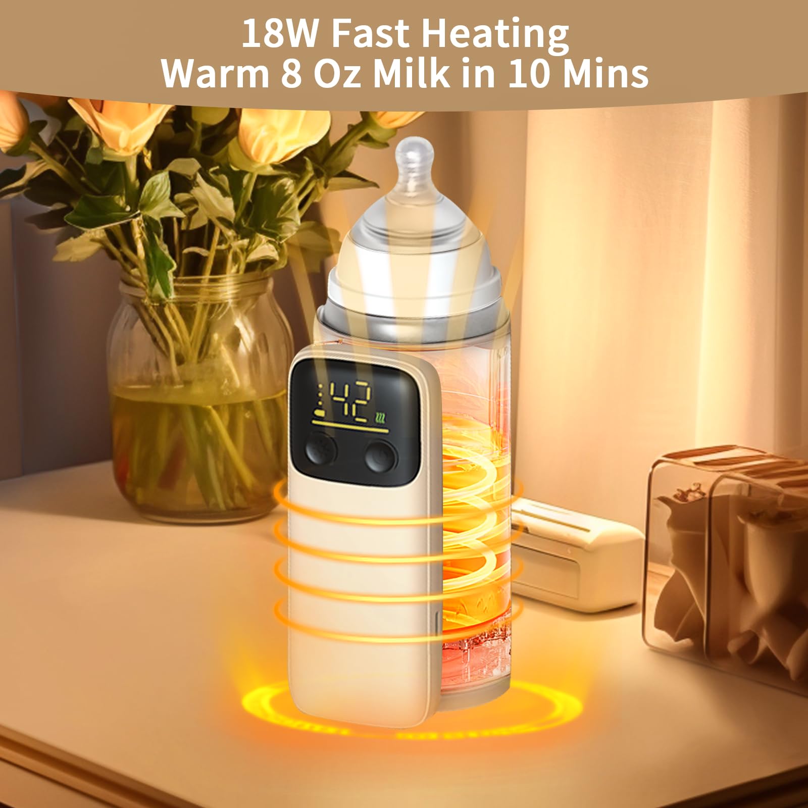 Portable Bottle Warmer, Travel-Friendly, Leak-Proof, Precise Temp-Control & LCD Display