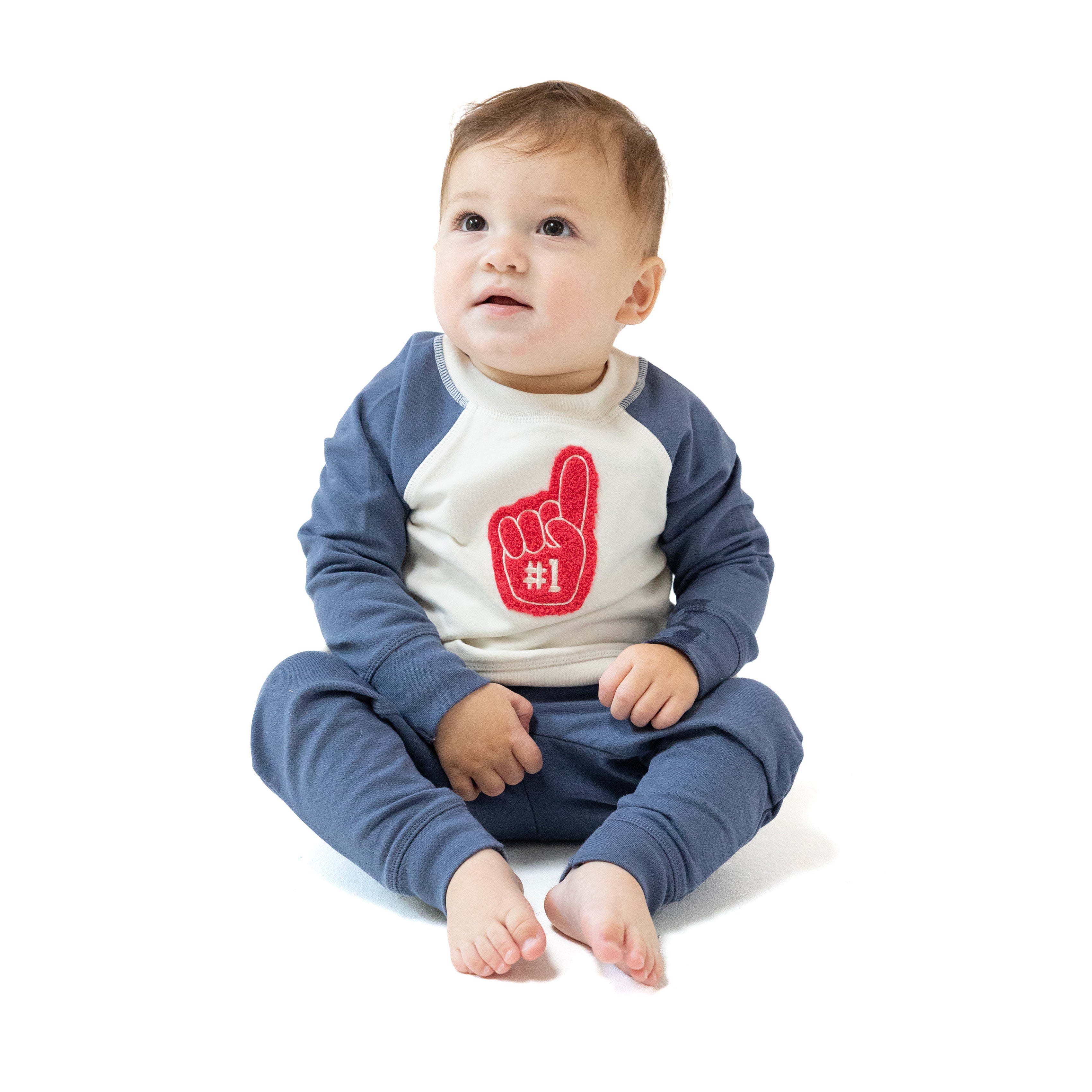 Varsity - Vintage Indigo - Raglan Sweatshirt with Red #1 Patch
