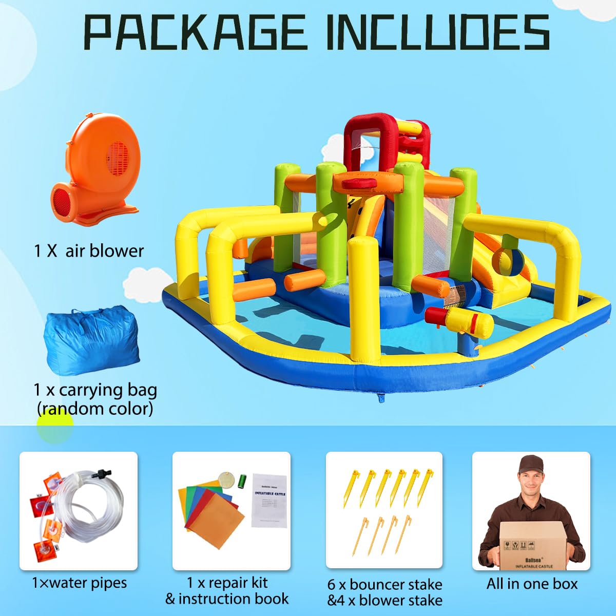Inflatable Obstacle Bounce House Water Park with Slides and Climbing Wall
