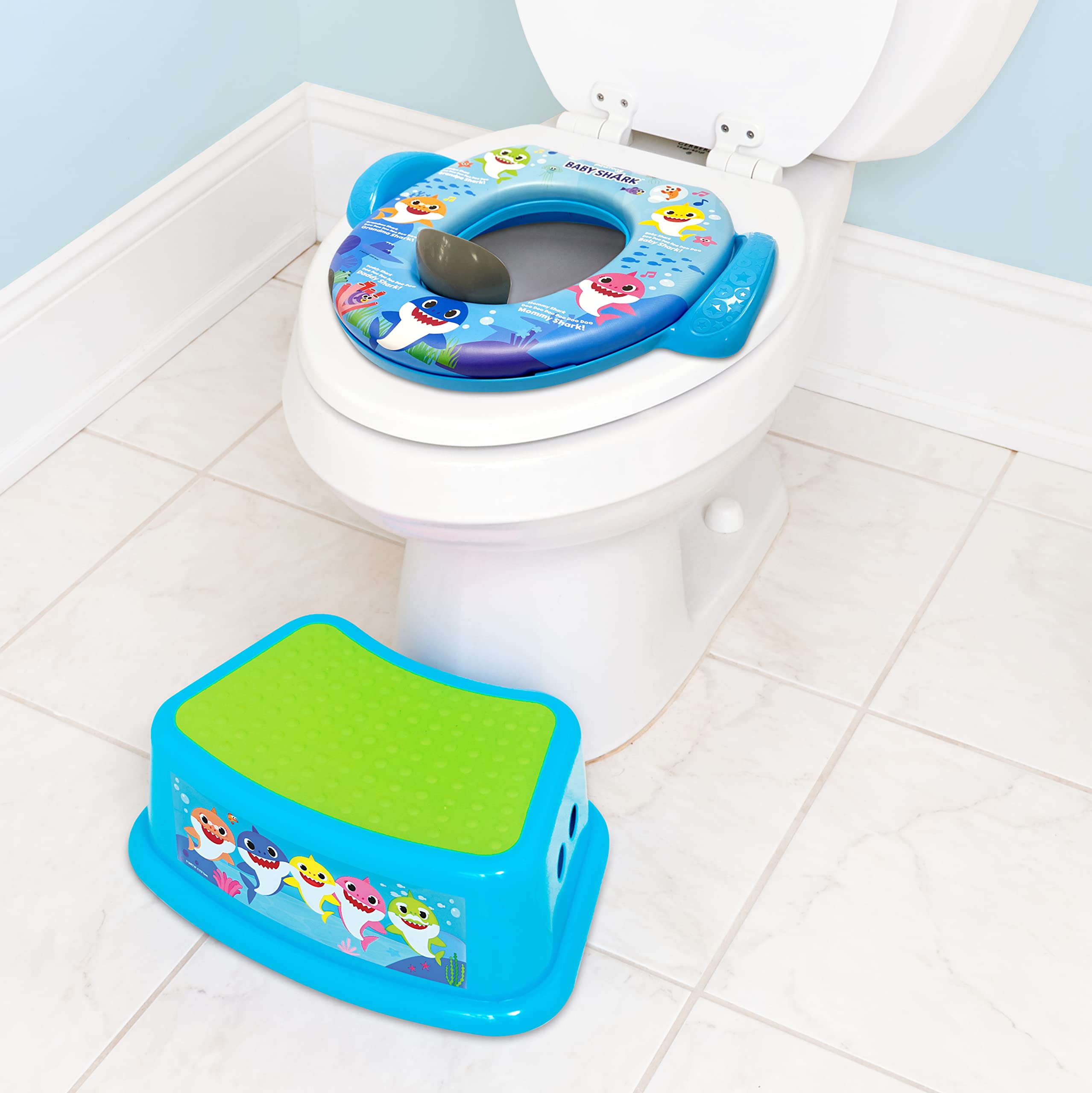 Pinkfong Baby Shark 2 Piece Essential Potty Training Set - Soft Cushion, Baby Potty Training, Safe, Easy to Clean, Step Stool