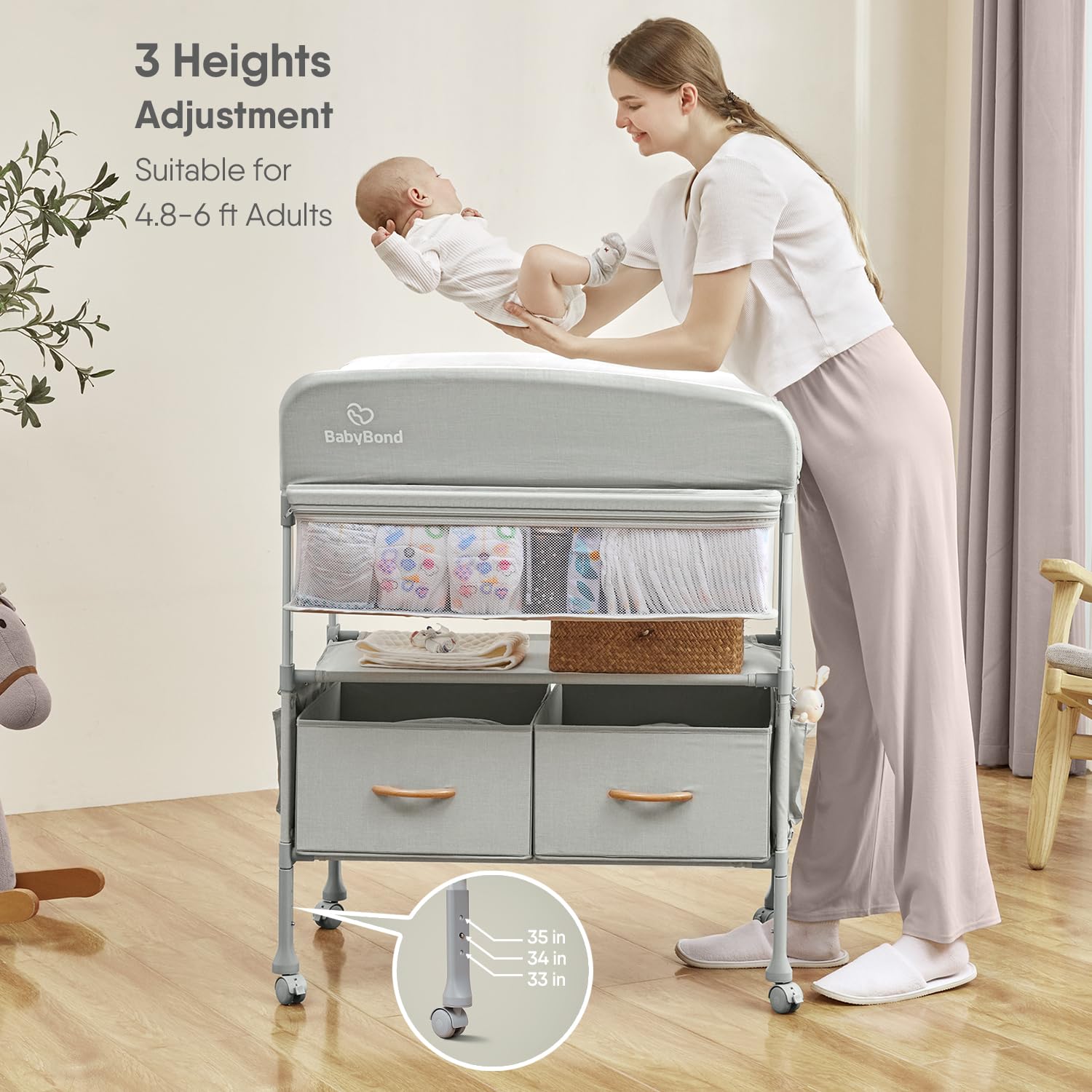 Portable Baby Changing Table with 2 Storage Baskets