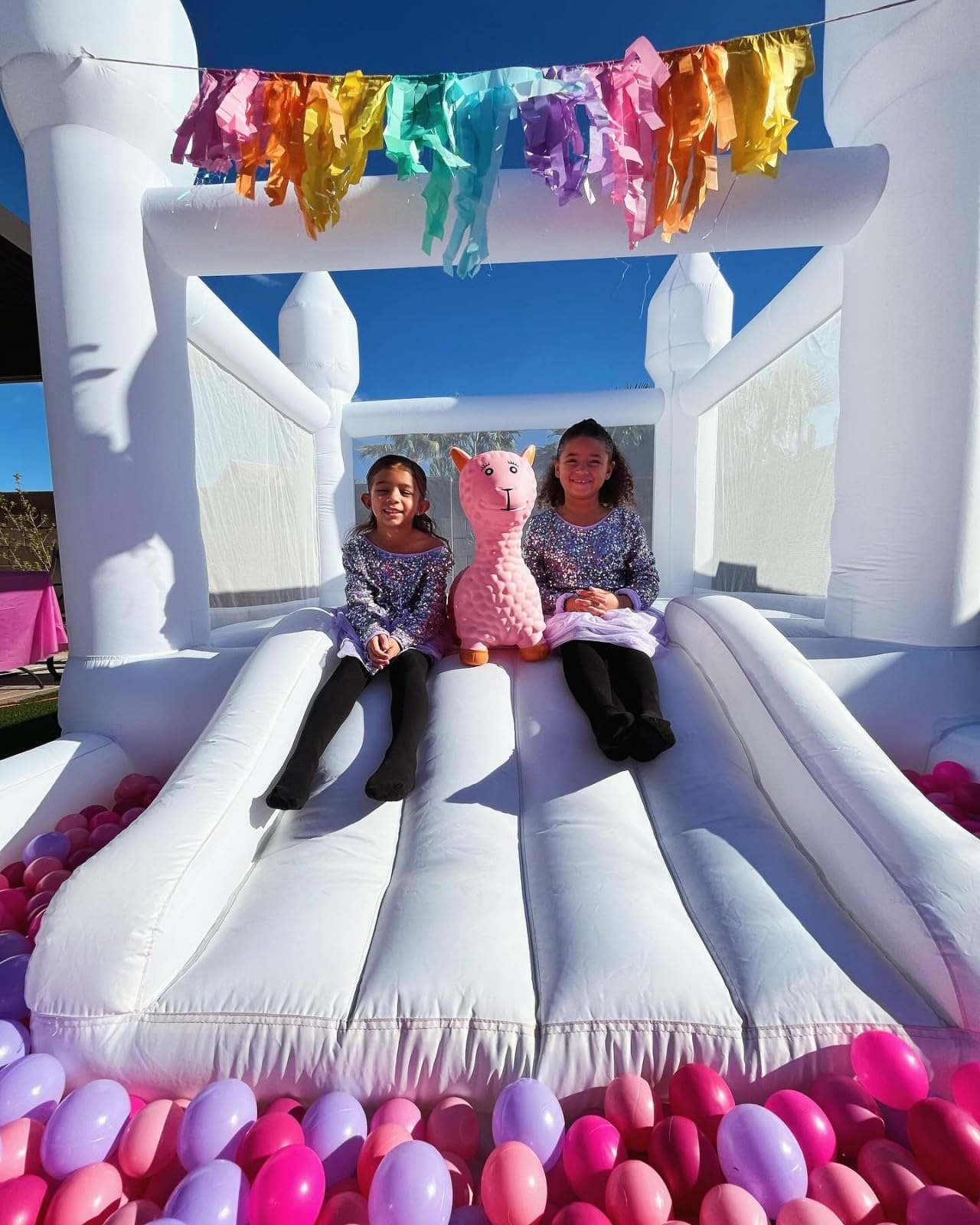 Inflatable White Bounce House for Kids with UL Blower-Portable, Large Ball Pool and Jump