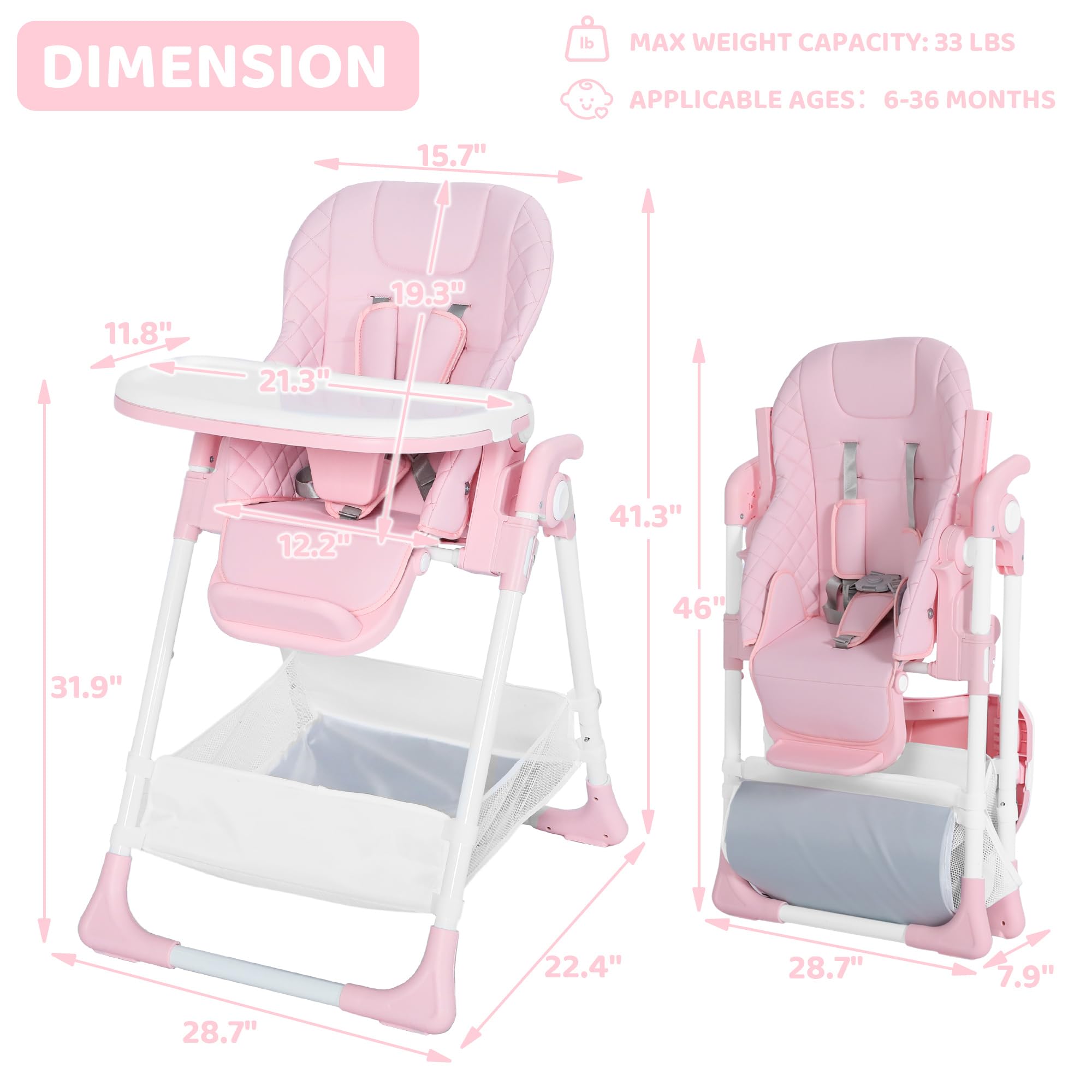 3-in-1 Foldable Baby High Chair with Adjustable Height and Recline