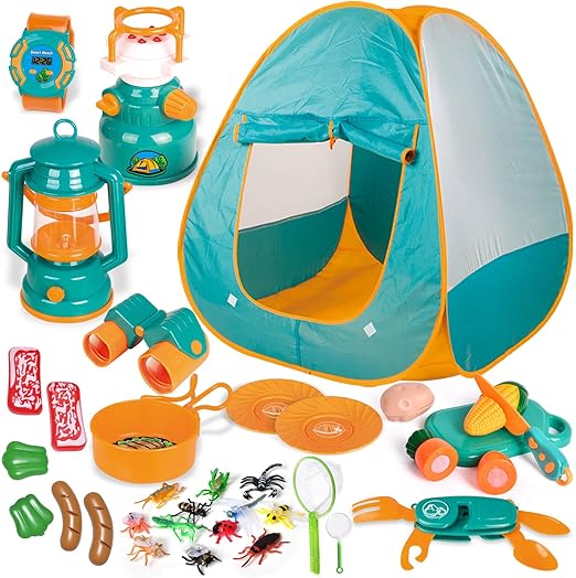 Up Play Tent with Camping Gear and Tools Set, Outdoor Toys for Kids