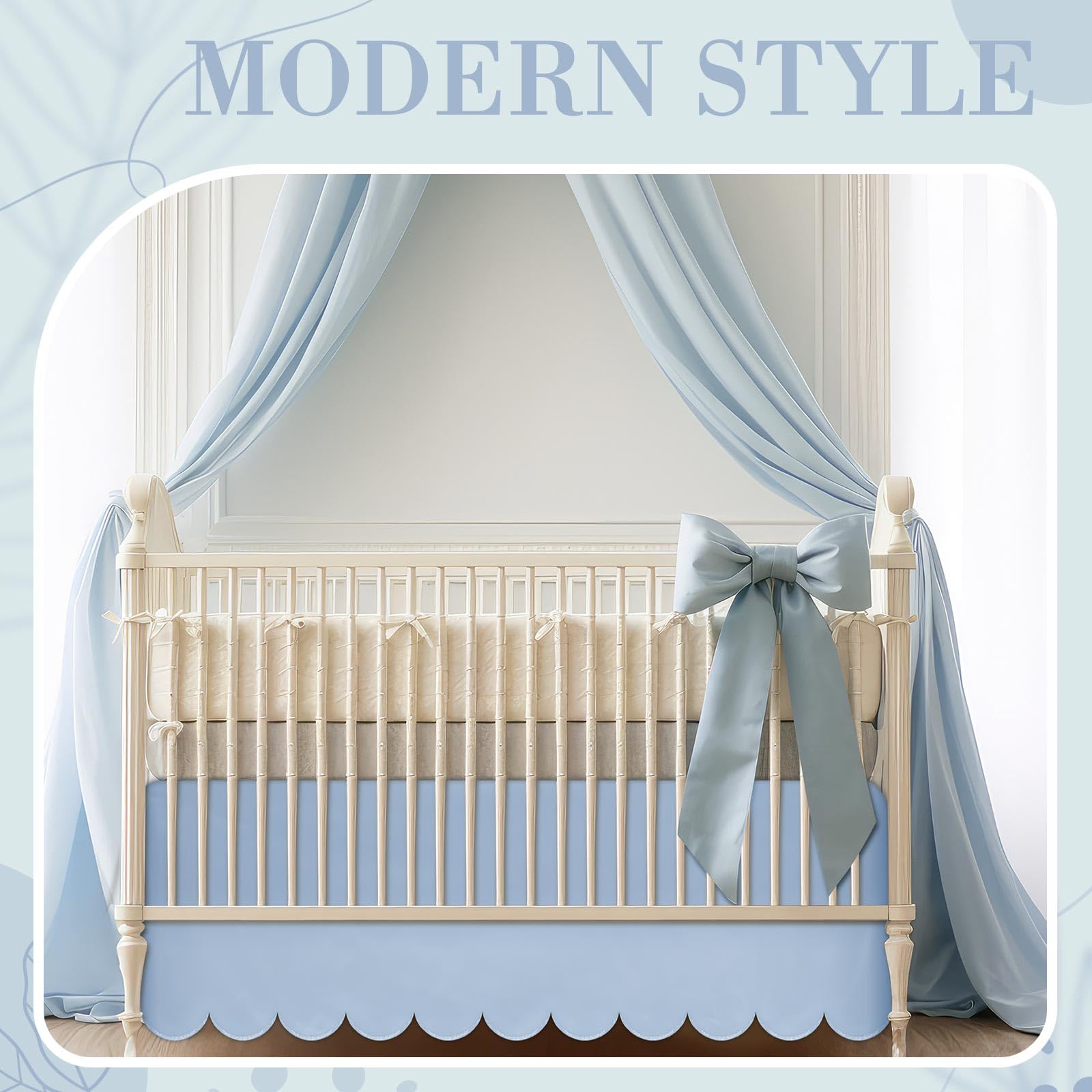 Hahafelt Scalloped Crib Skirt 28"x 52" with Drop Pleated Dust Ruffle with Split Corners for Baby Boys Girls Soft 4-Sided Crib Bed Skirt Nursery Standard Toddler Bedding(14" Drop,Blue)