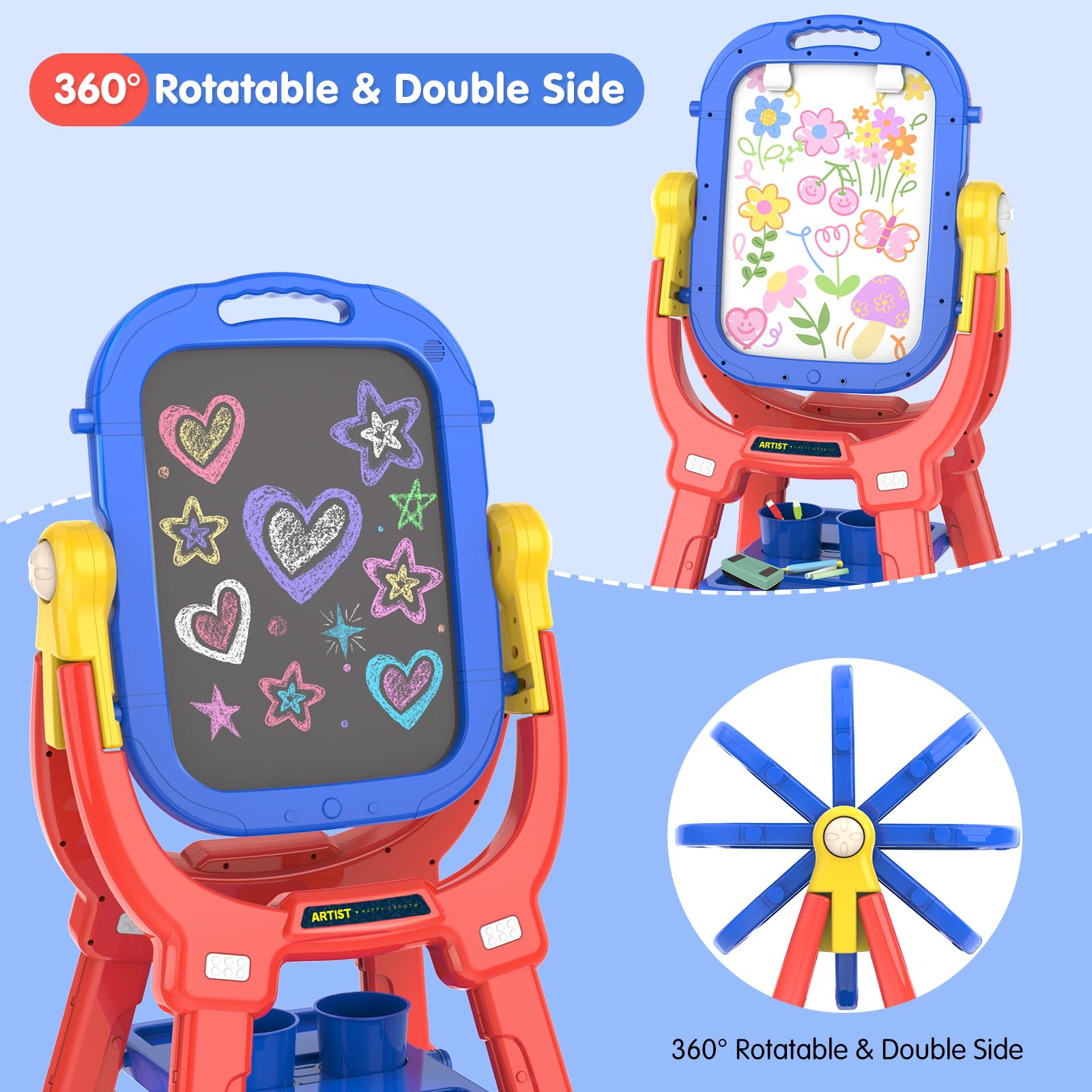 Rotatable Double Sided Adjustable Standing Art Easel with Drawing