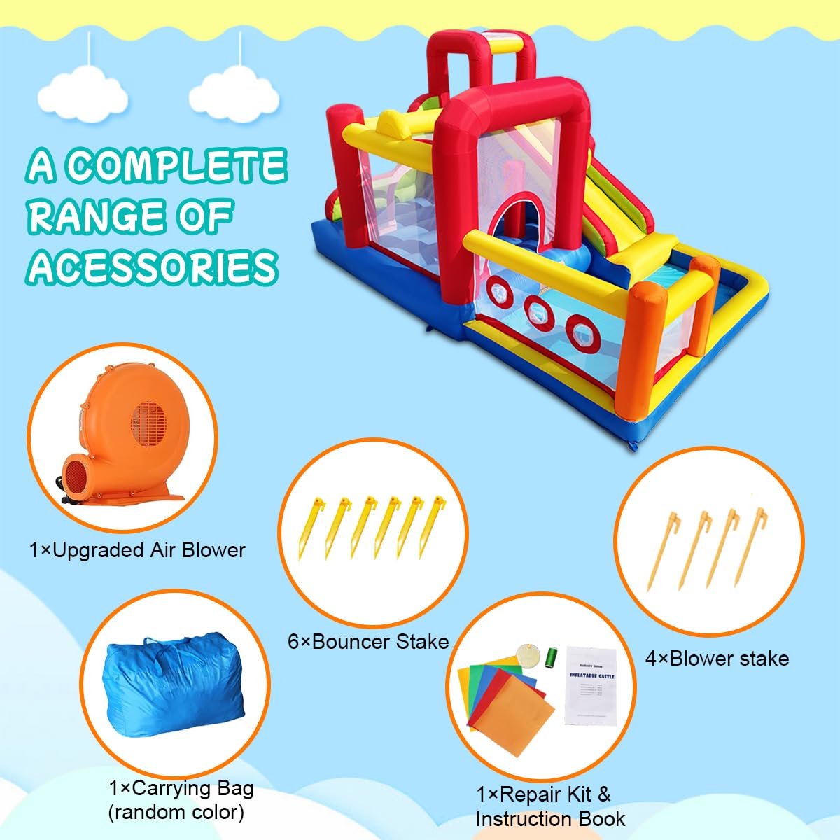 Kids Inflatable Bounce House with Slide and Climbing Wall