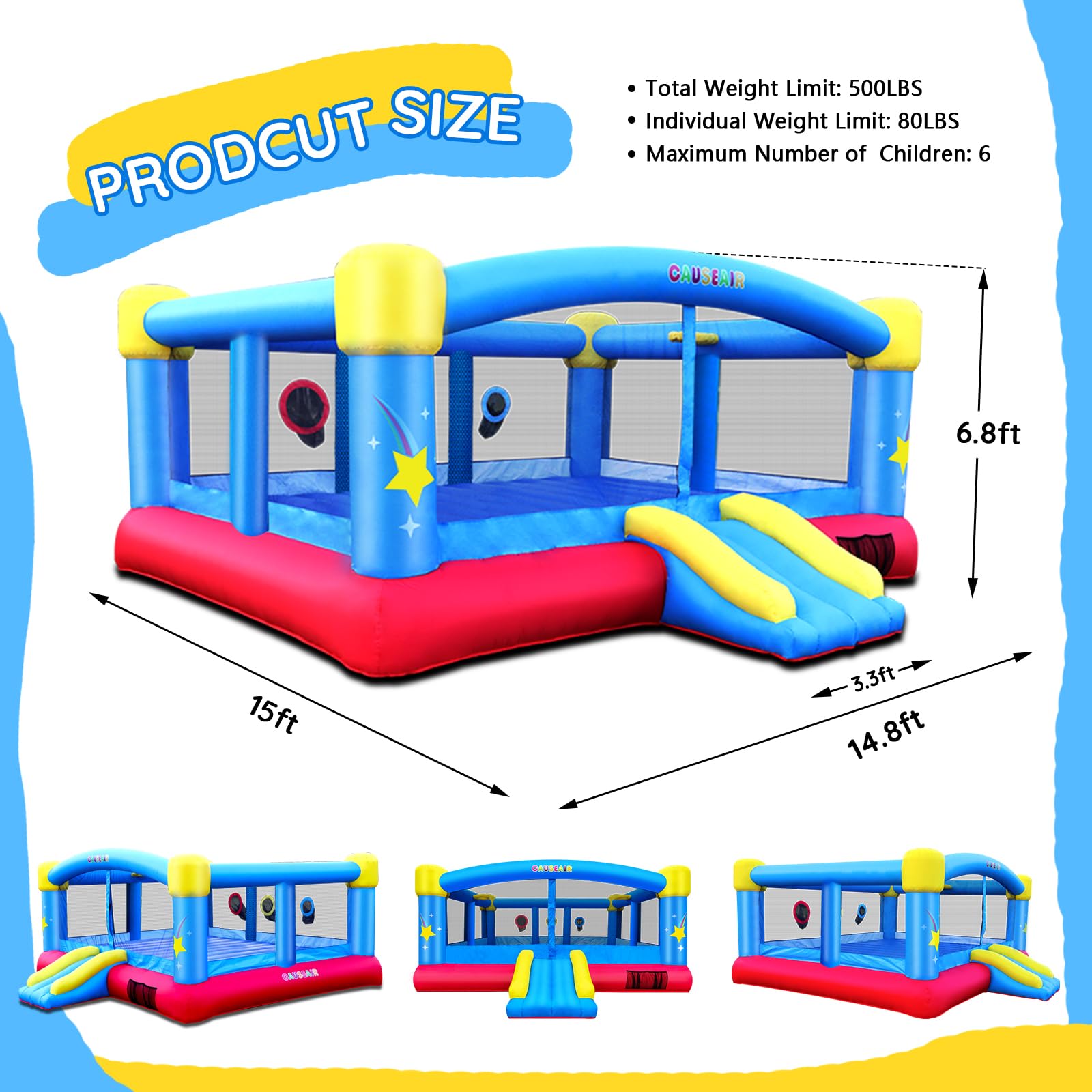 Inflatable Bounce House with Basketball Hoop and Slide