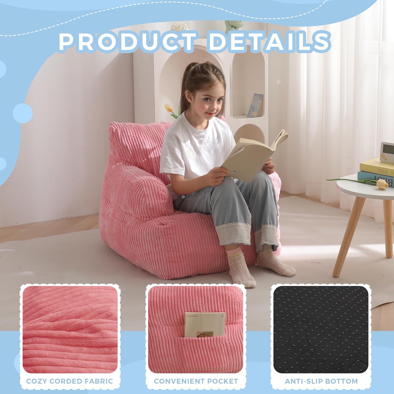 Kids Bean Bag Chair with Storage Pocket