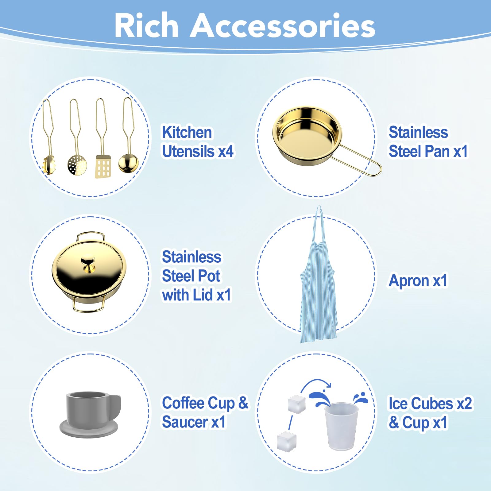 BRINJOY Play Kitchen for Kids, Wooden Children Kitchen Playset w/Coffee Maker, Oven, Stove, Sink, Apron, Ice Maker, Cookware, Kids Toy Kitchen Set for Toddler Girls Boys Pretend Play Toy Gift Ages 3+