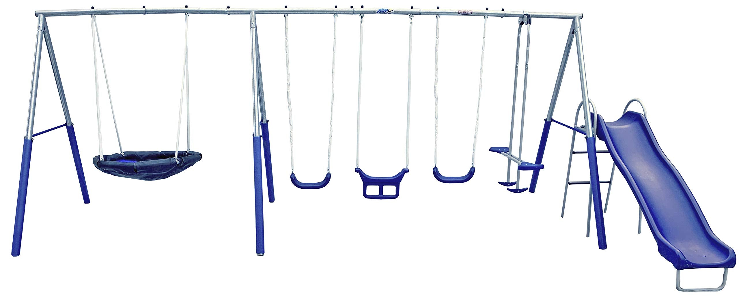 Galvanized Metal Swing Set 6 Station Outdoor Playset with Wave Slide