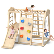Indoor Playground 8-in-1 Wooden Jungle Gym Large Kids Play Gym Climbing Toys