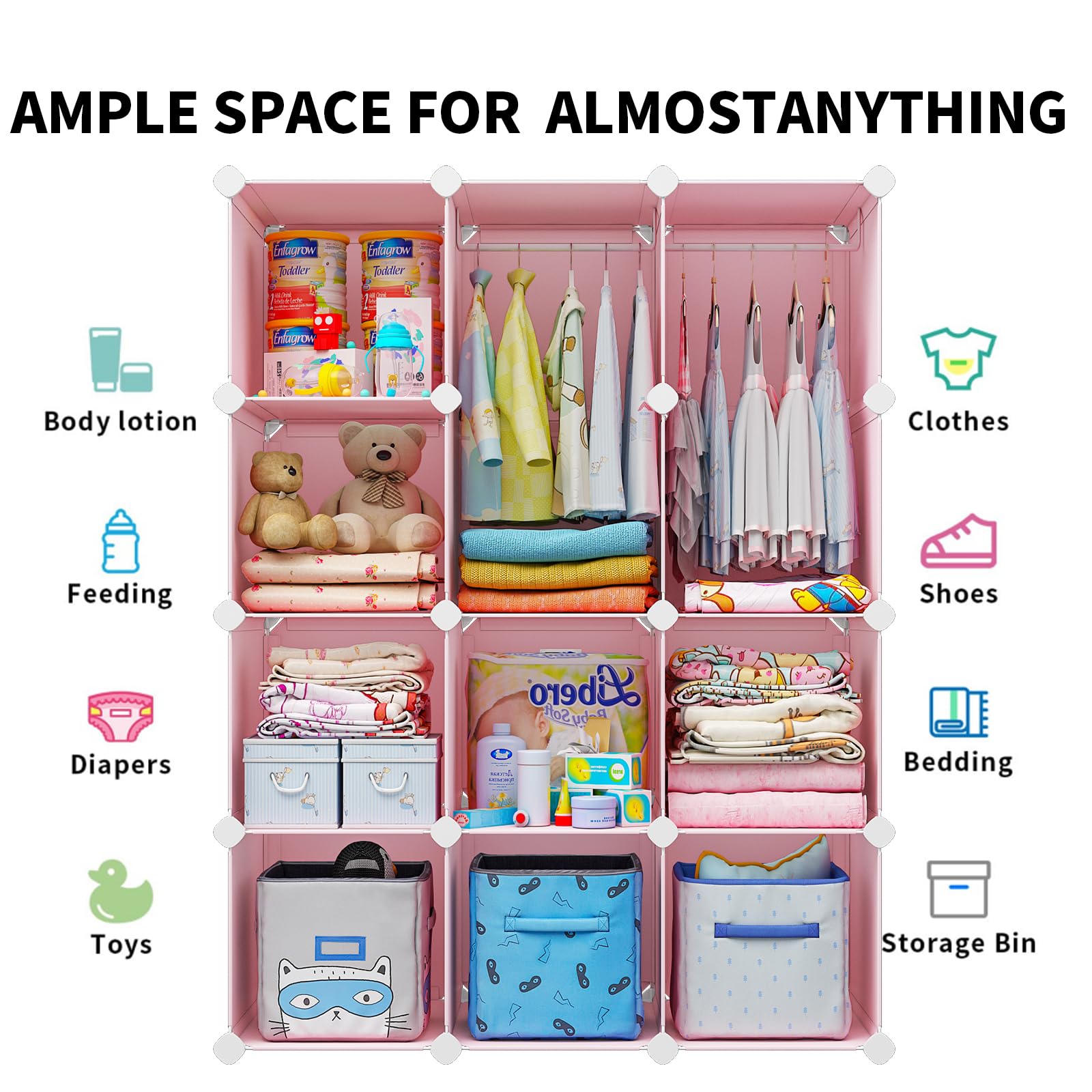Baby Dresser Kids Closet Organizer Portable Wardrobe Storage Cabinet