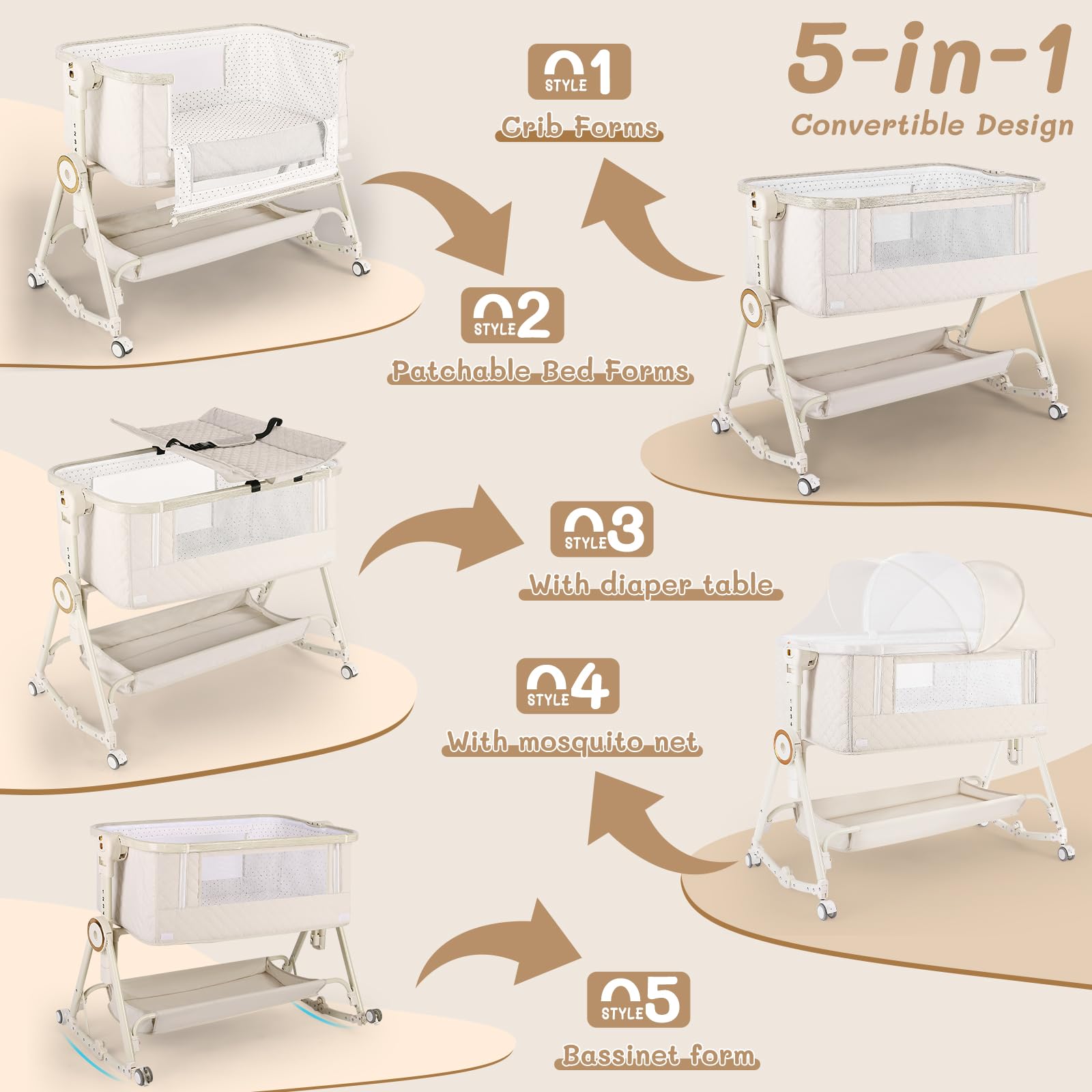 5-in-1 Baby Bedside Bassinet with Diaper Changer