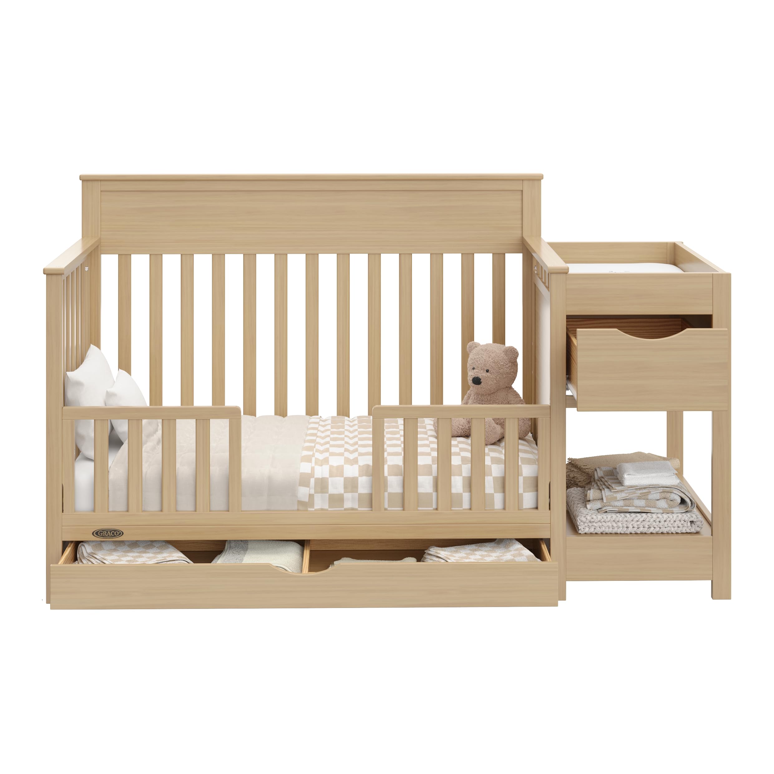 5-in-1 Convertible Crib with Changing Table and Drawer